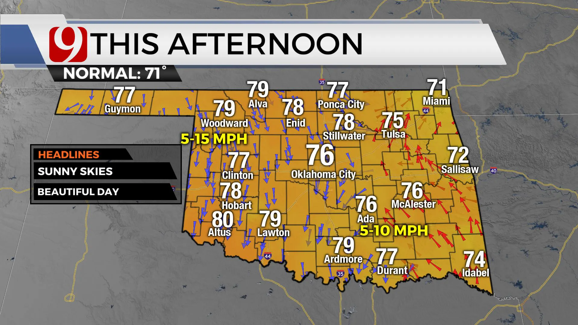 Temps across the state for Thursday afternoon.