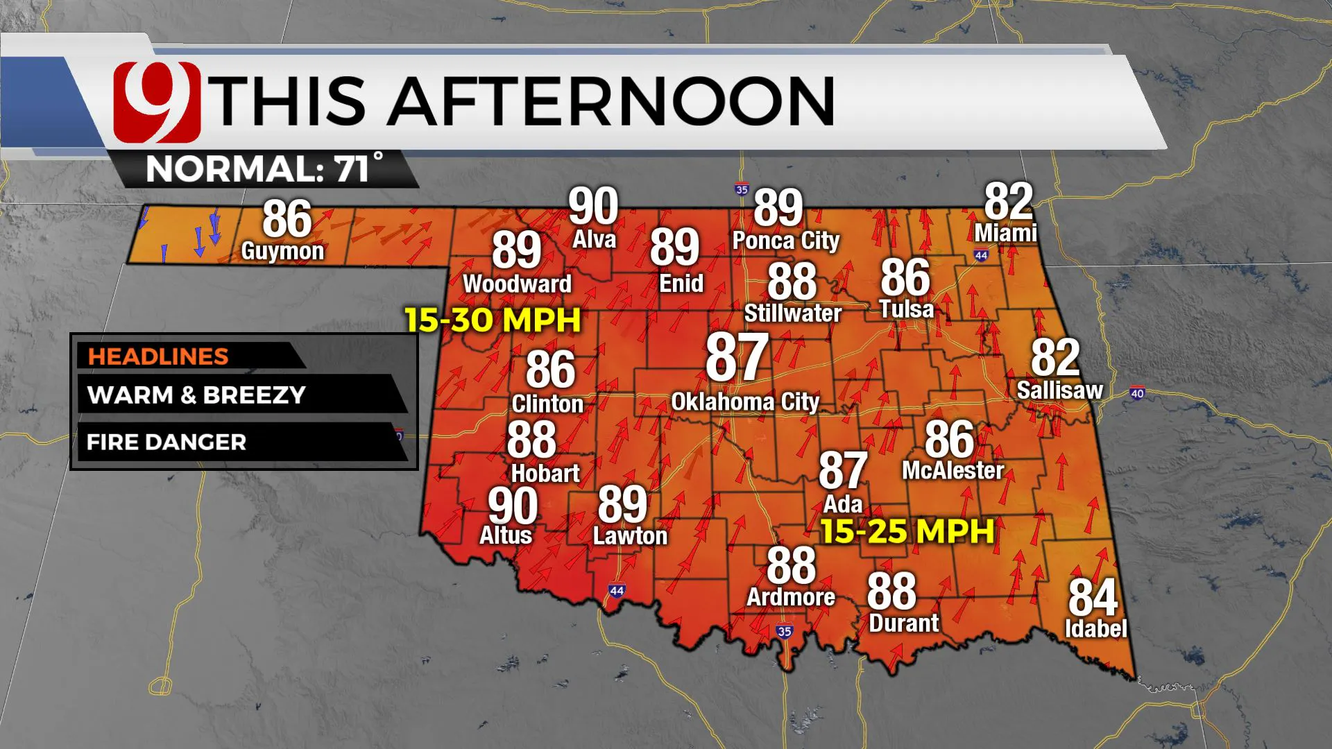 Temps across the state Friday afternoon.