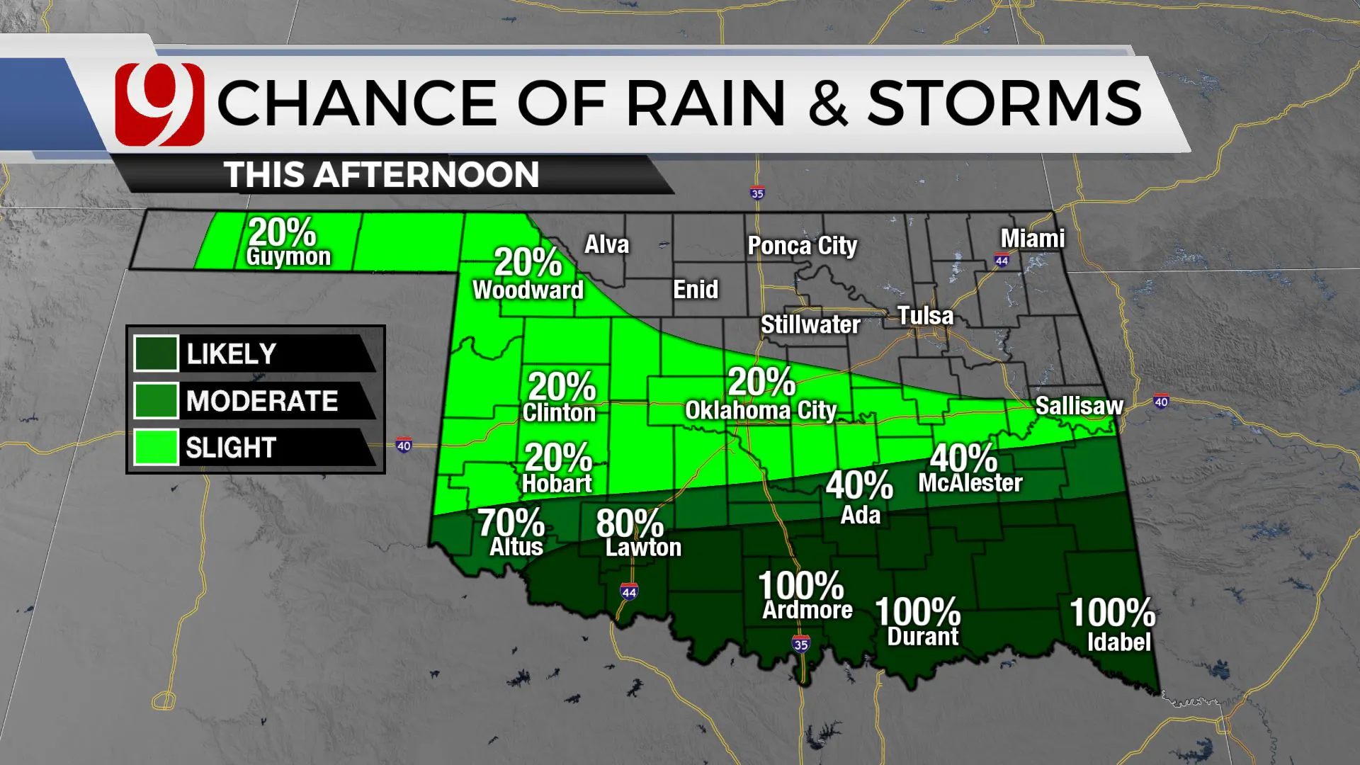 Chances of rain and storms Friday afternoon.