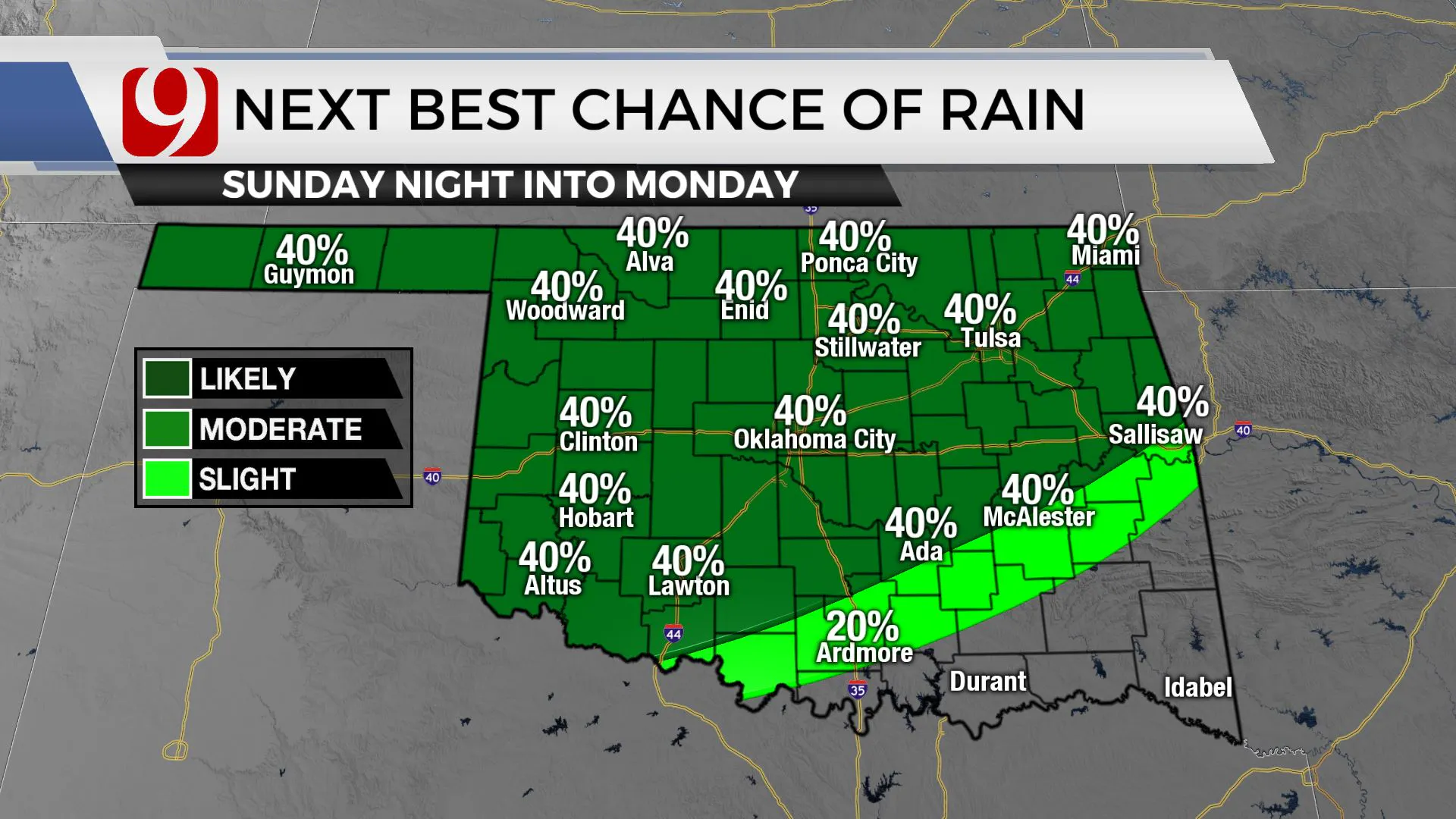 Chances of rain across the state this weekend.