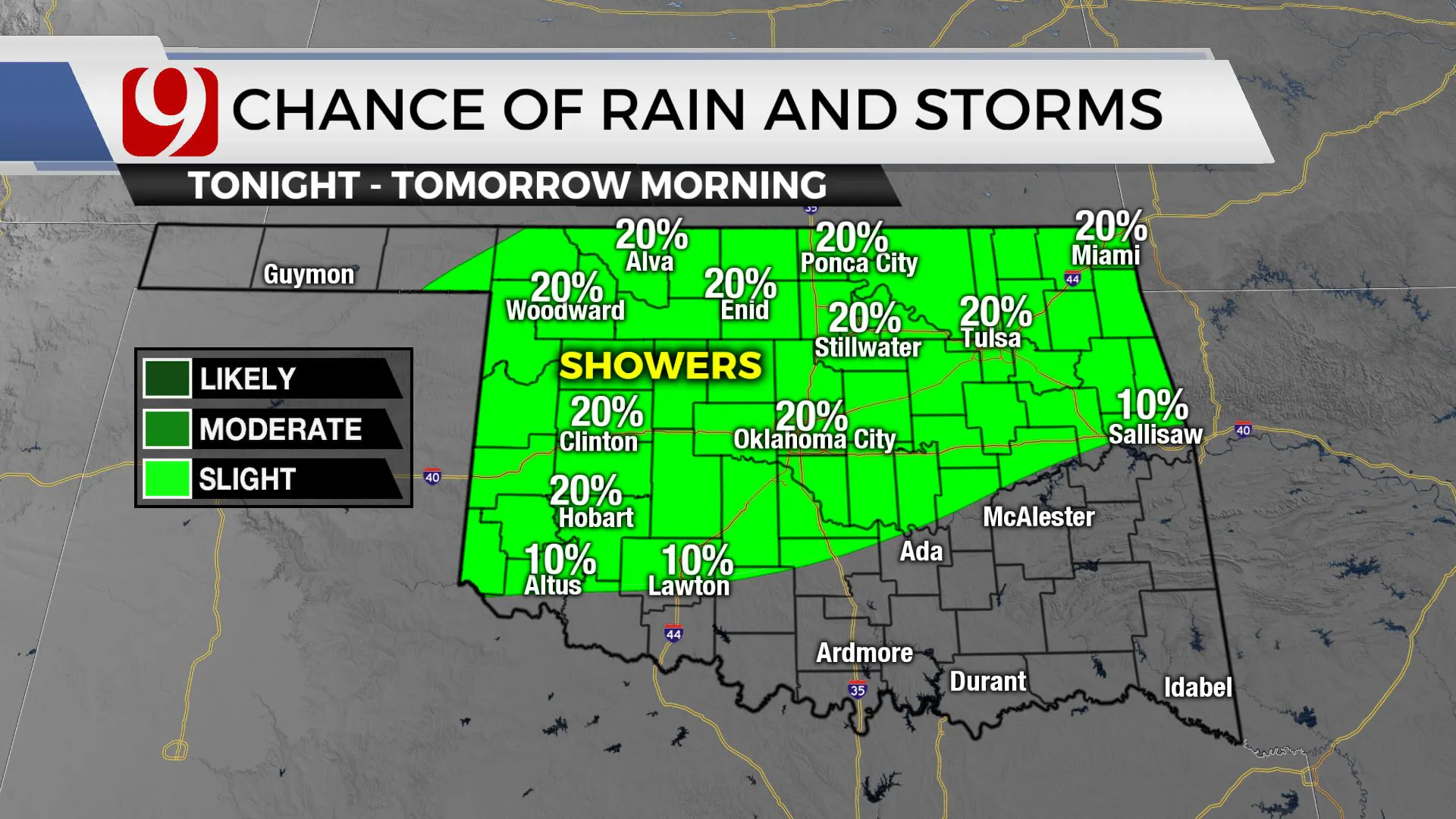 Chances of rain and storms tonight through tomorrow morning.