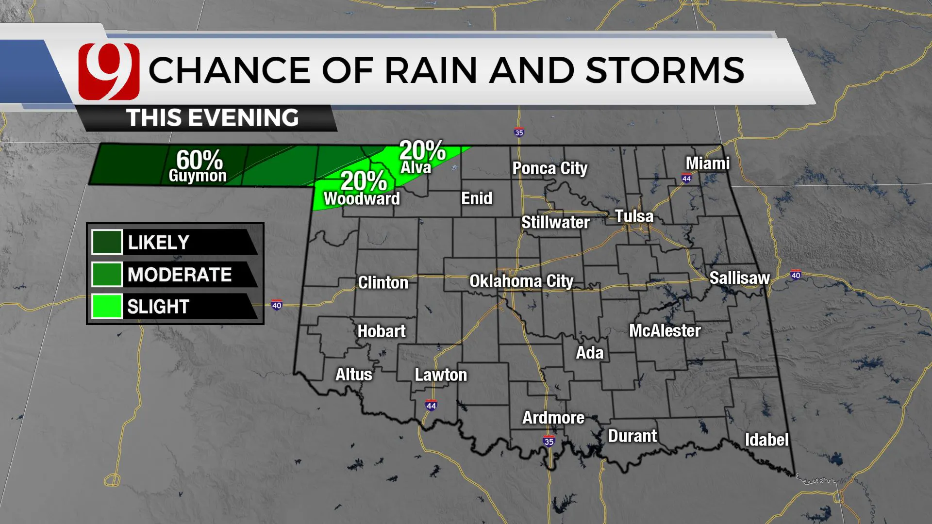 Chances of rain and storms.