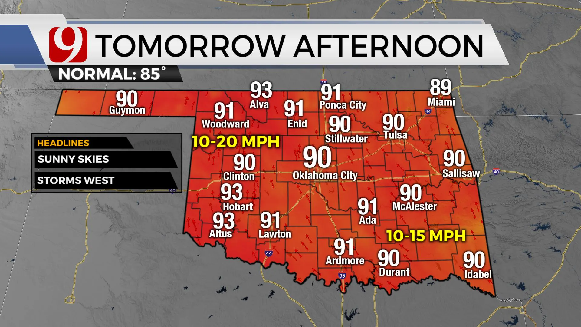 Temps for tomorrow afternoon.