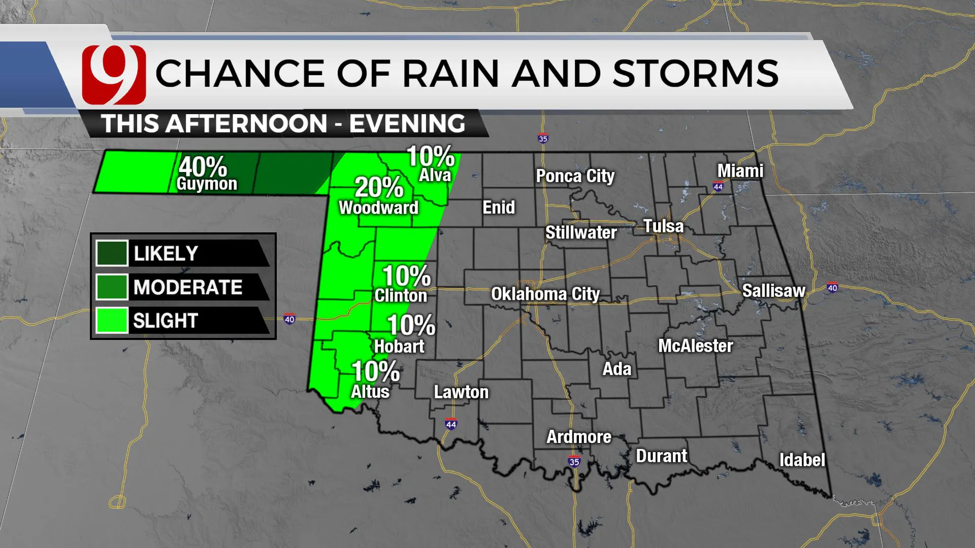 Chances of rain and storms.