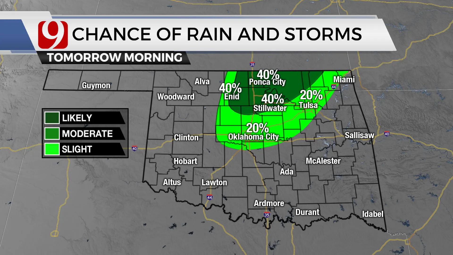 Chances of rain and storms tomorrow morning.