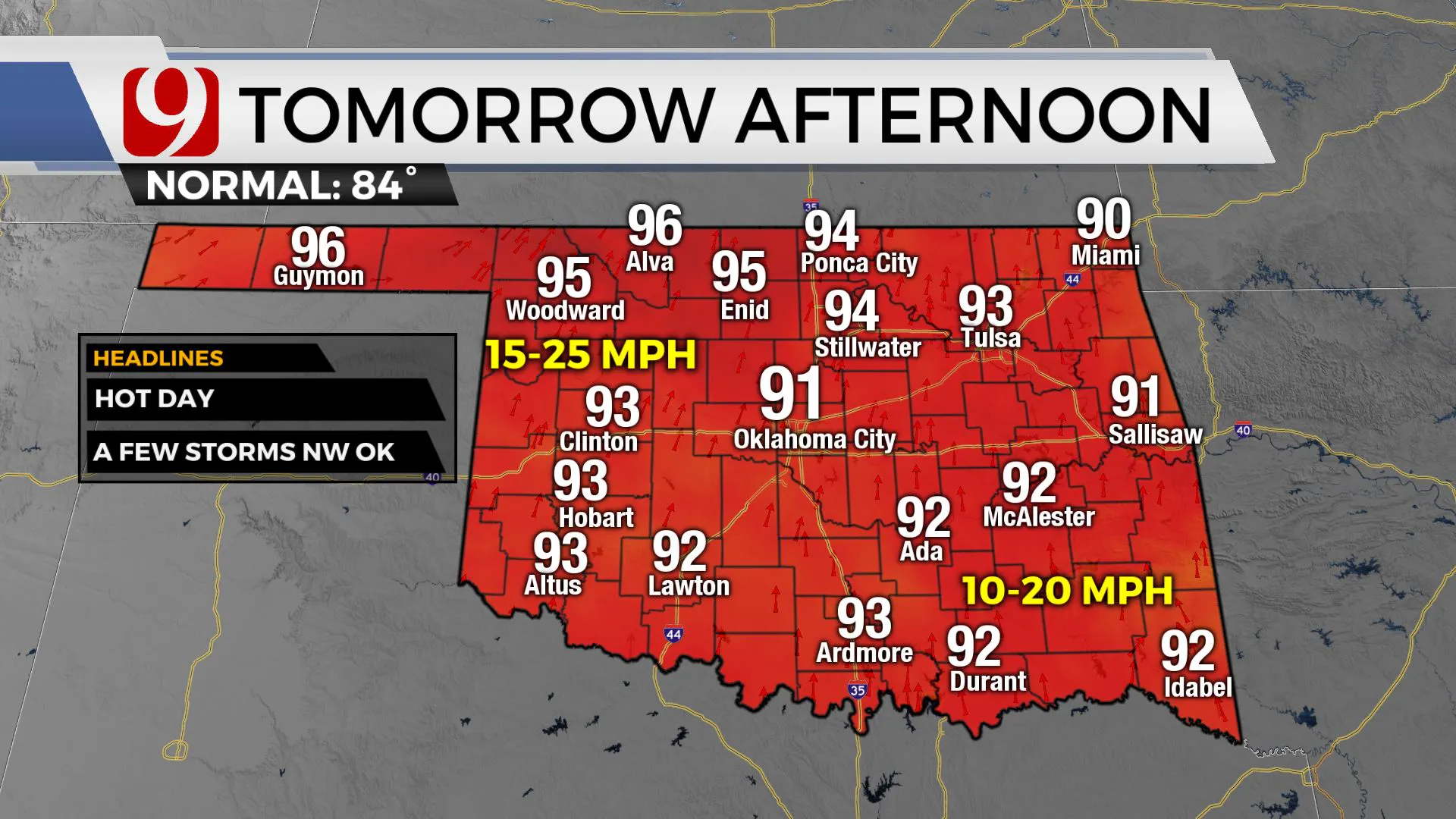 Temps tomorrow afternoon.