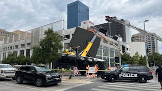 Authorities Respond After Crane Falls Into Downtown OKC Building