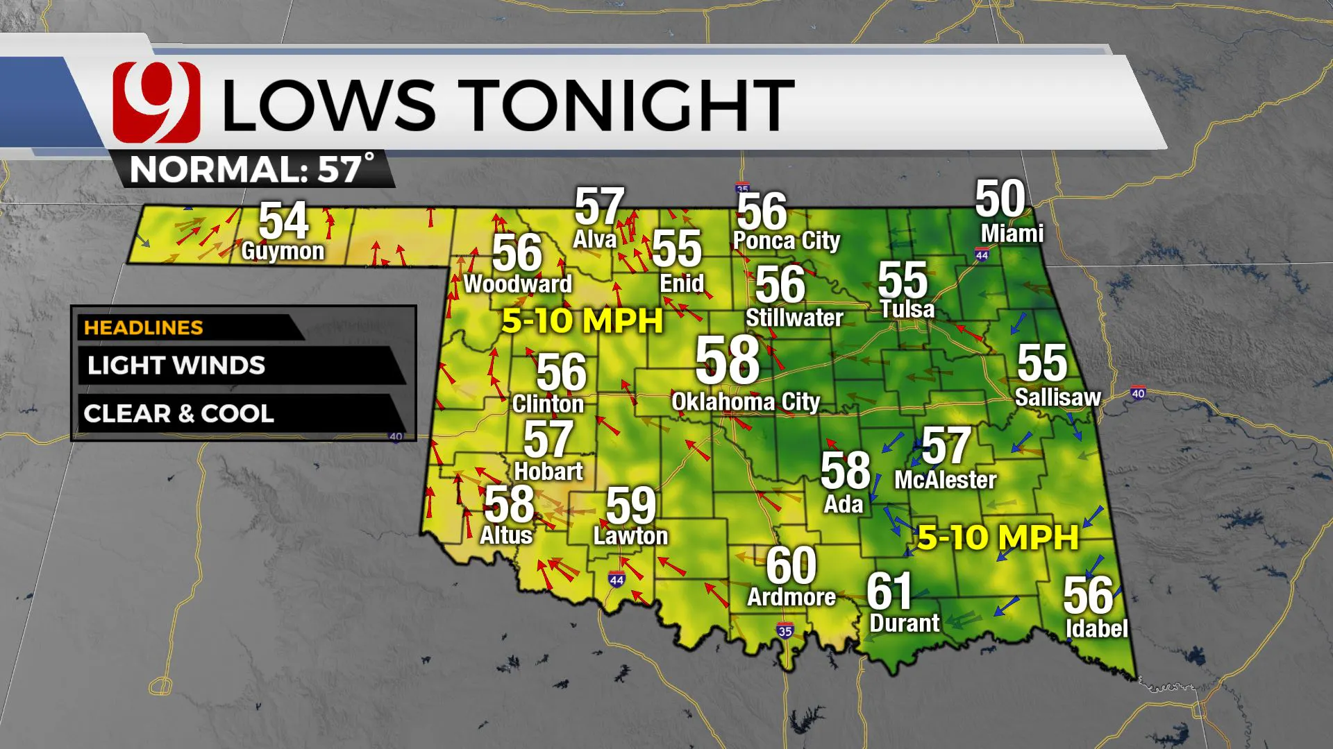 Low temps for tonight across the state.
