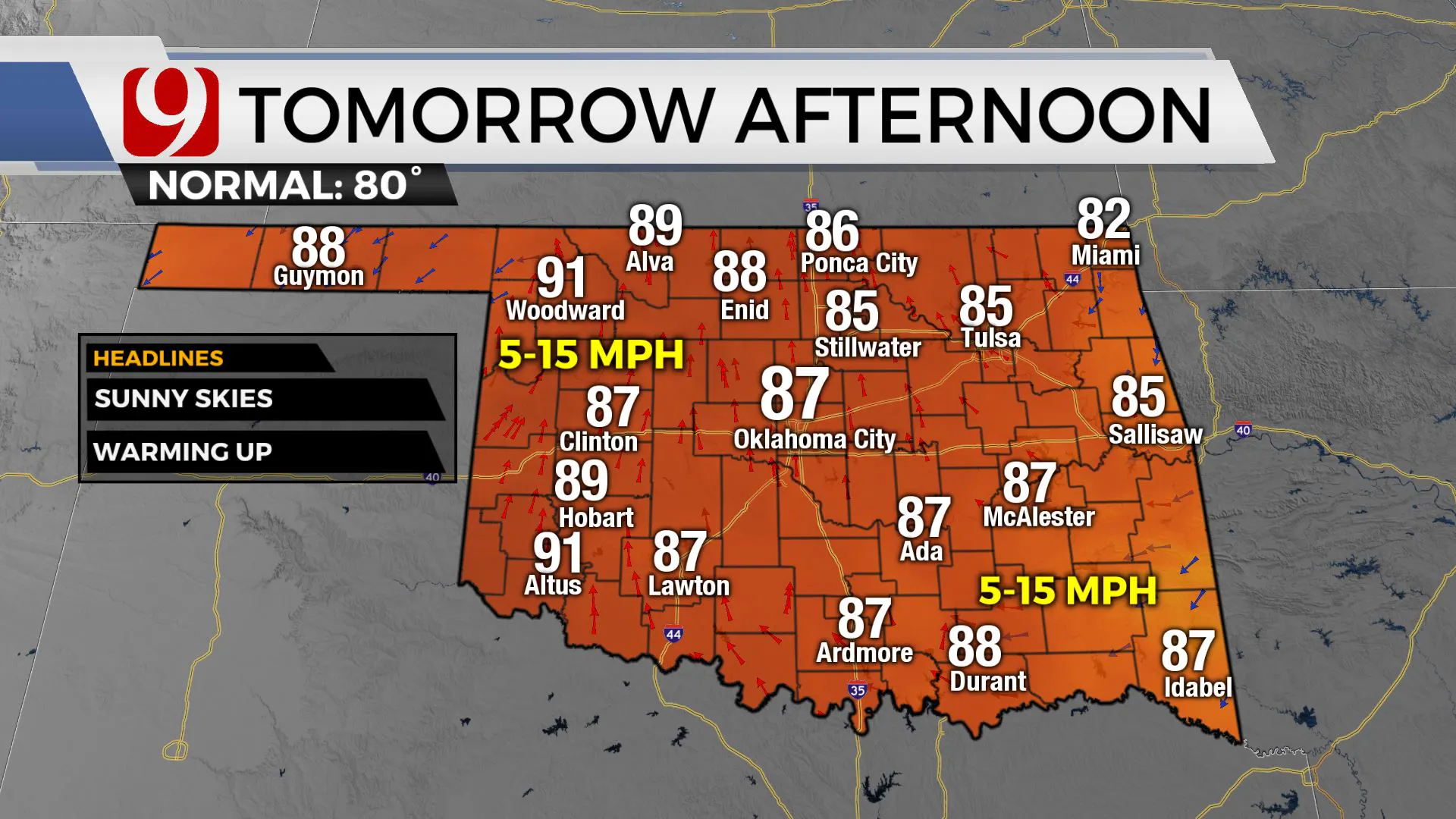 Tomorrow afternoon temps across the state.