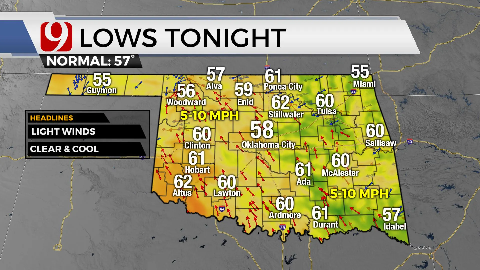 Lows tonight across the state.