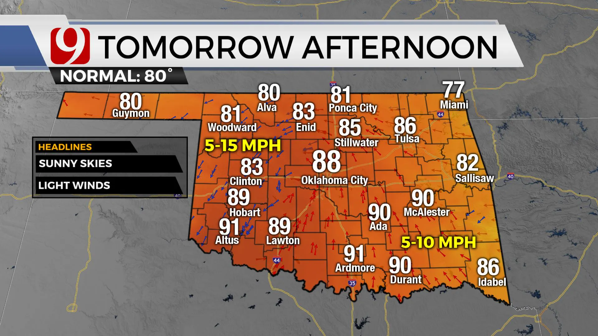 Temps tomorrow afternoon.