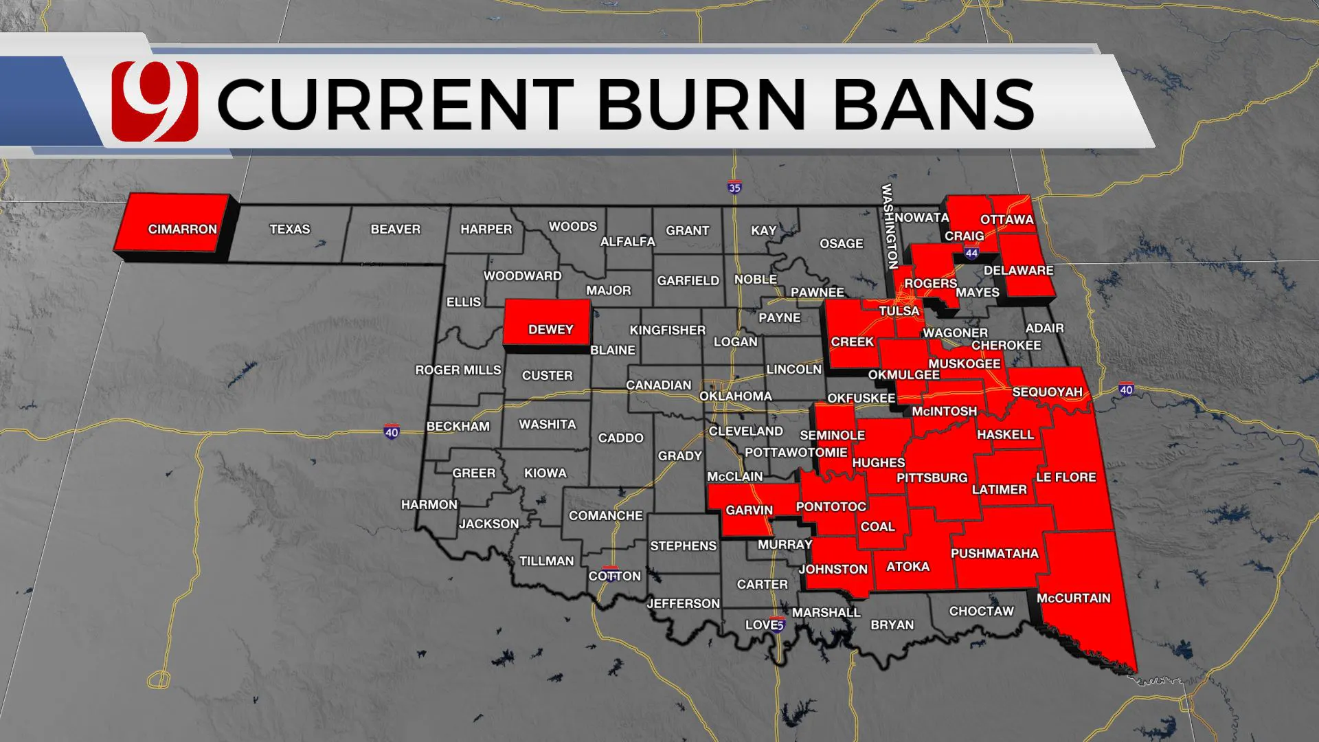 Burn bans currently across the state.