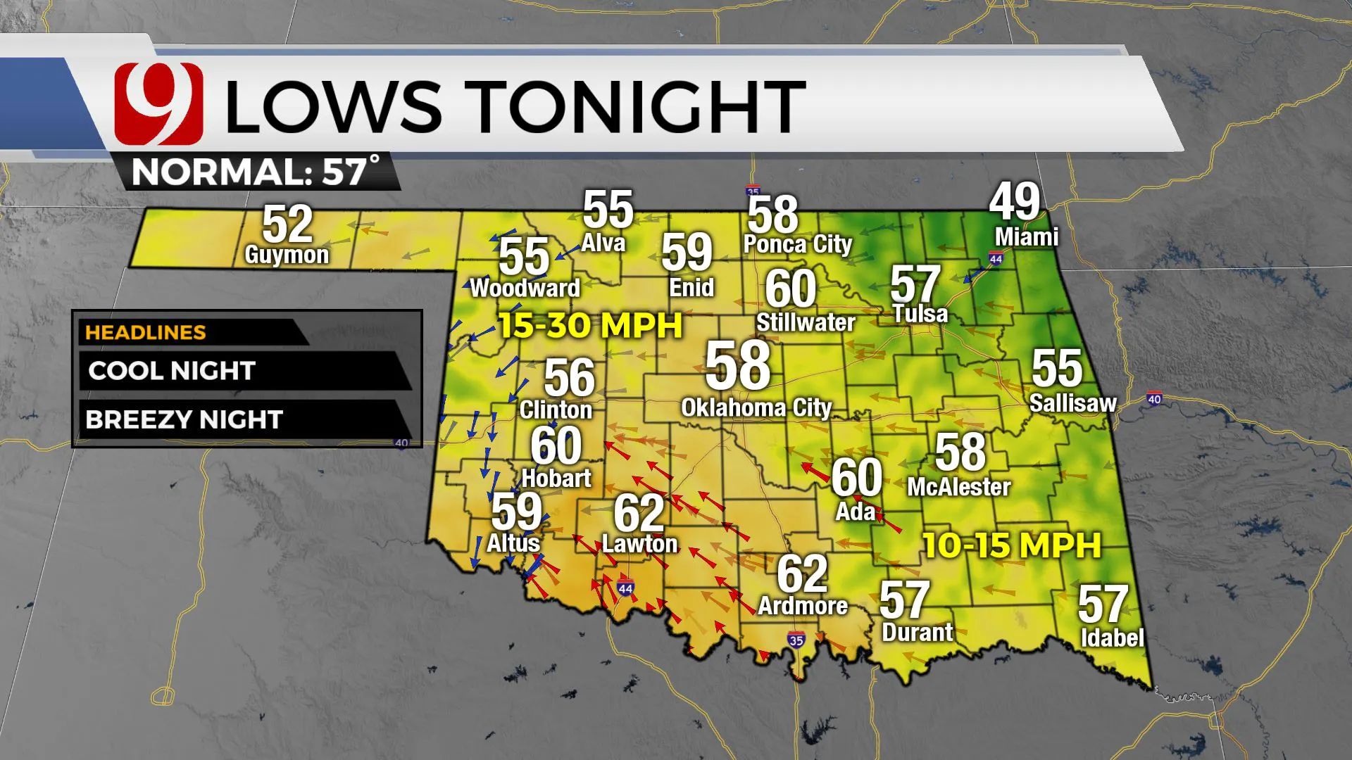 Low temps for Wednesday night.