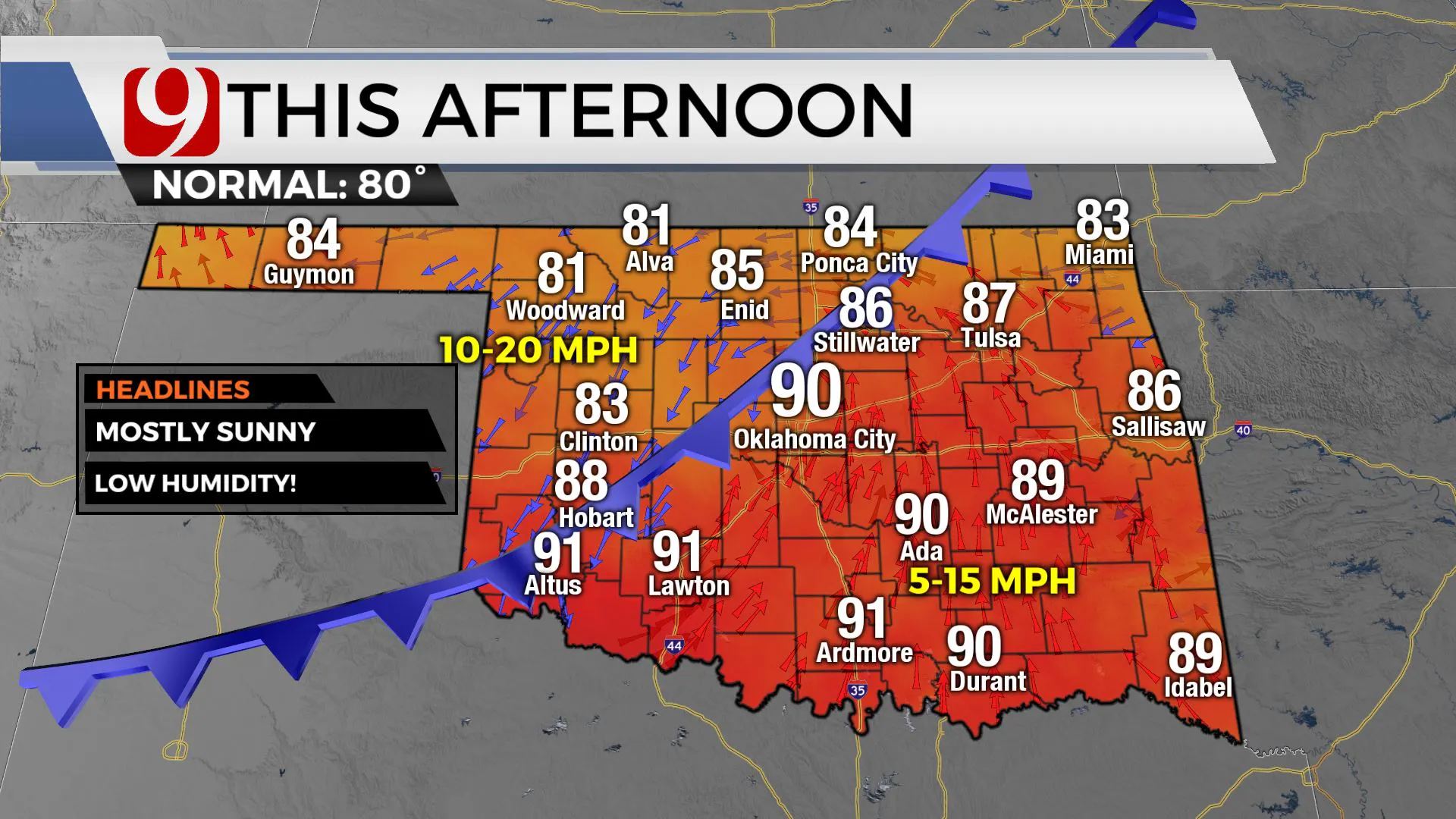 Temps across the state Wednesday.