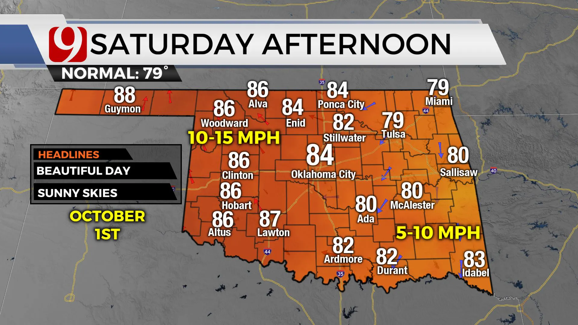 Temps across the state on Saturday.