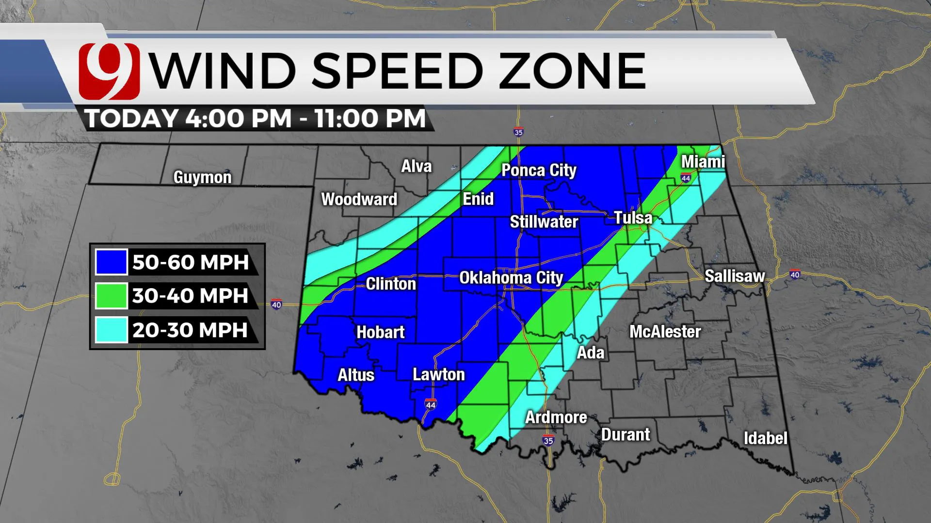 Wind speed zone on Monday.