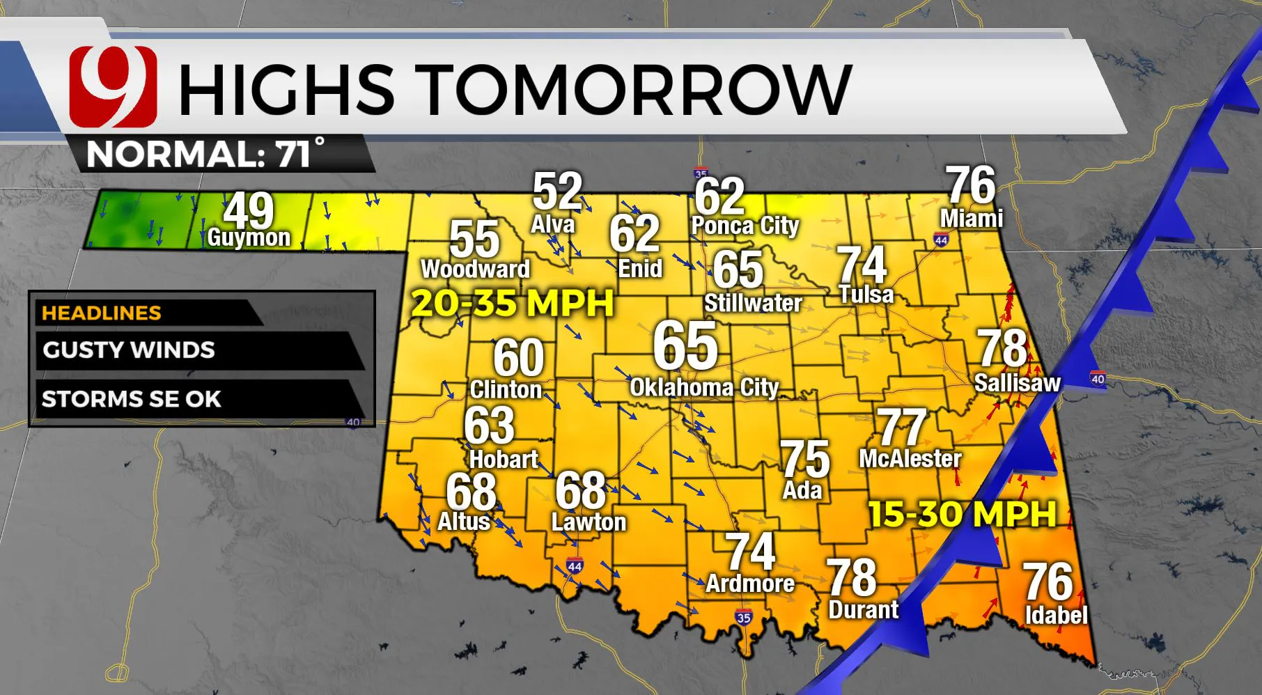 High temps on Saturday.