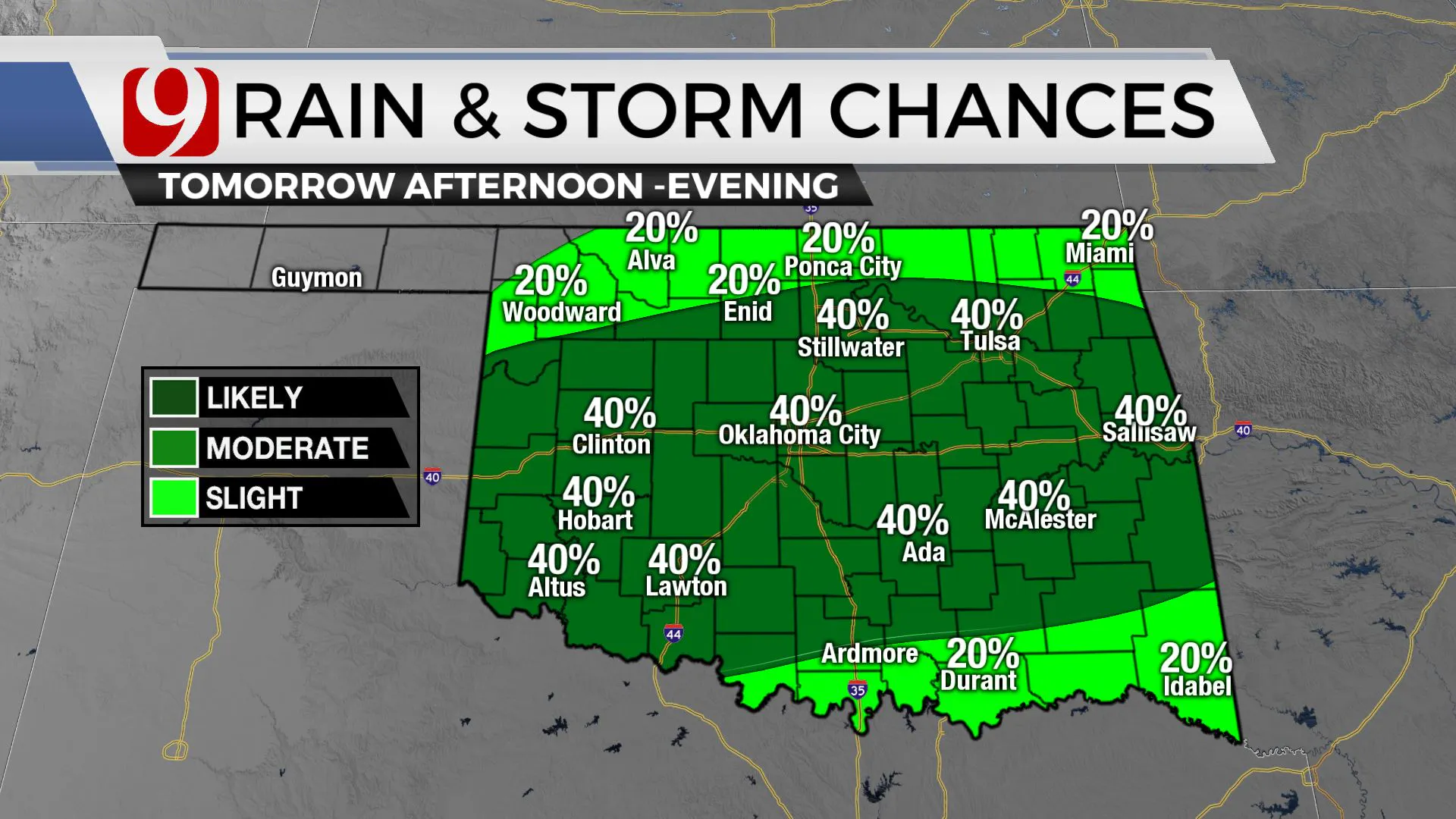 Rain and storm chances on Saturday.