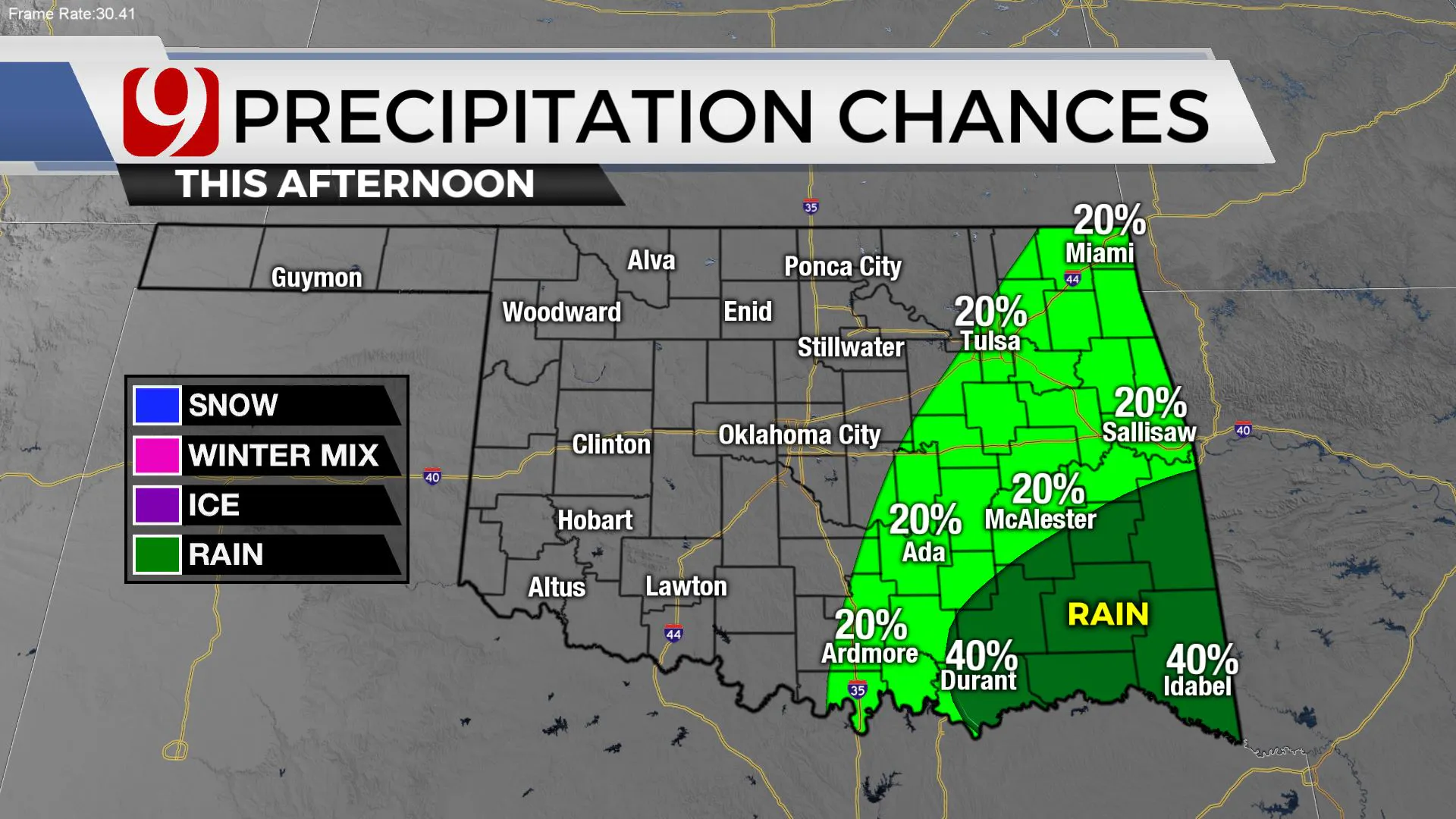 Rain chances Tuesday afternoon.