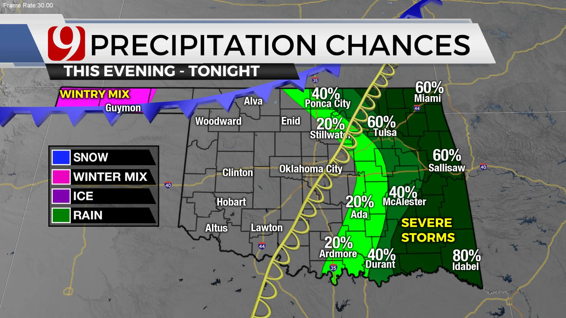 Rain chances Tuesday overnight into Wednesday.