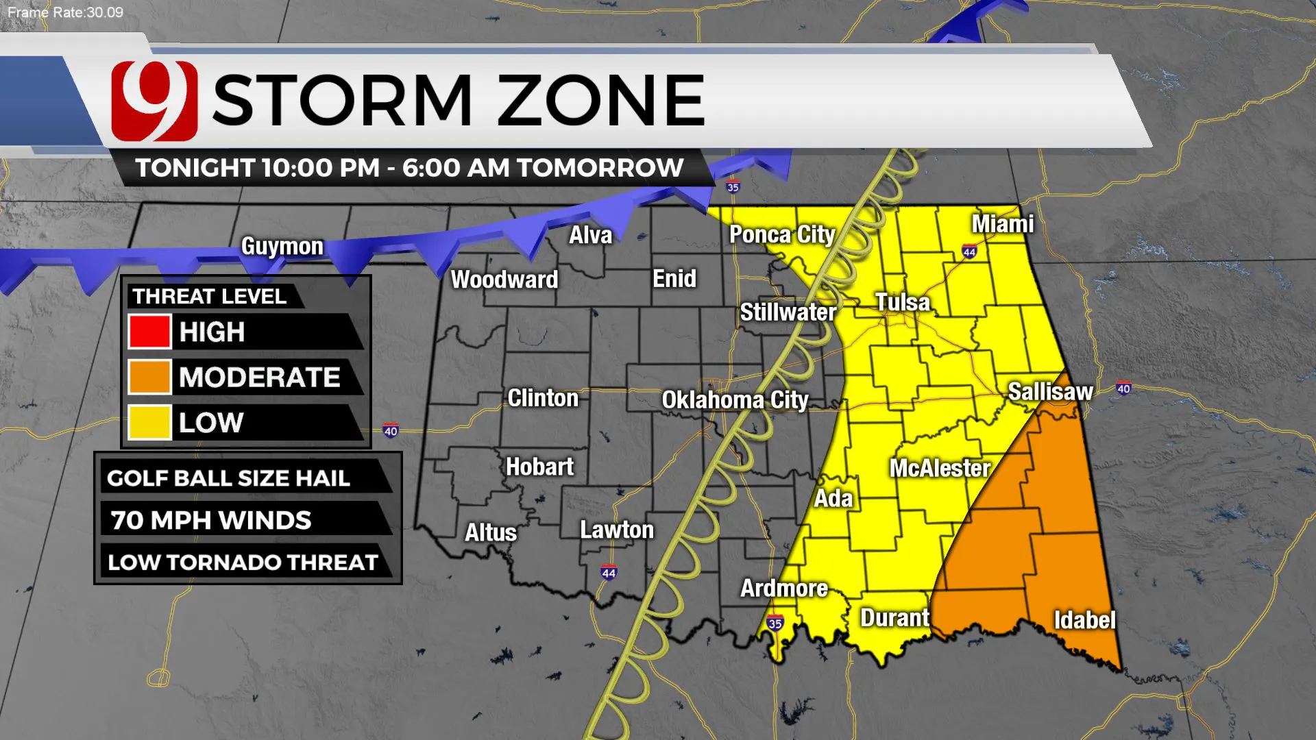 Storm zone Tuesday night into Wednesday.
