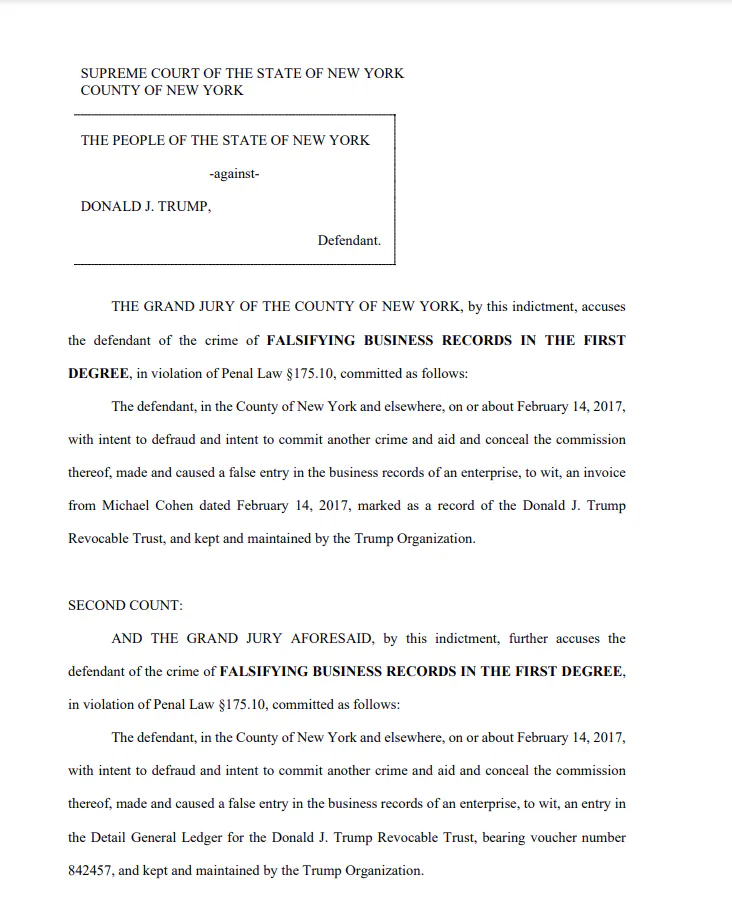 Trump Indictment Page 1