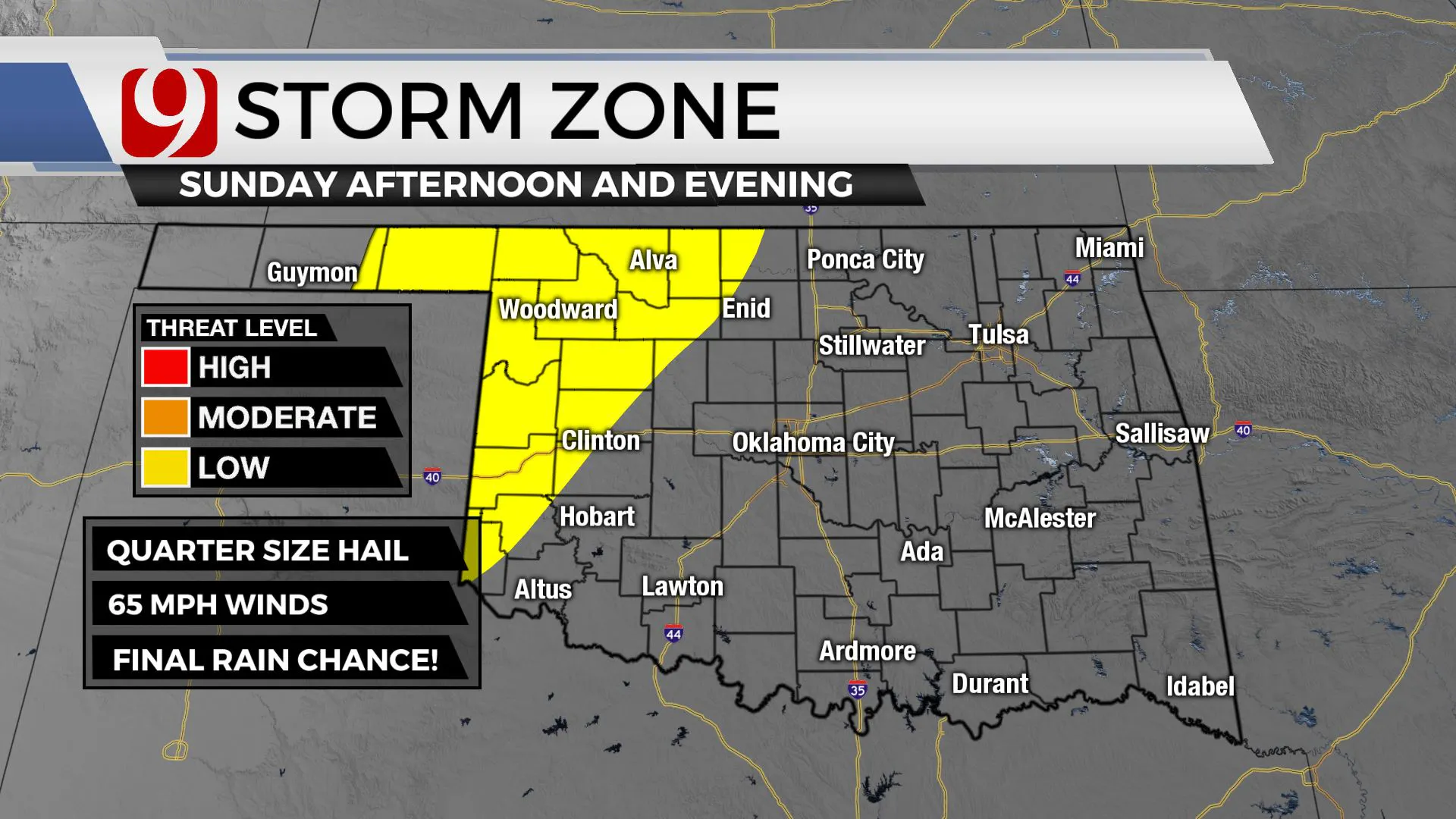 Storm zone on Sunday.
