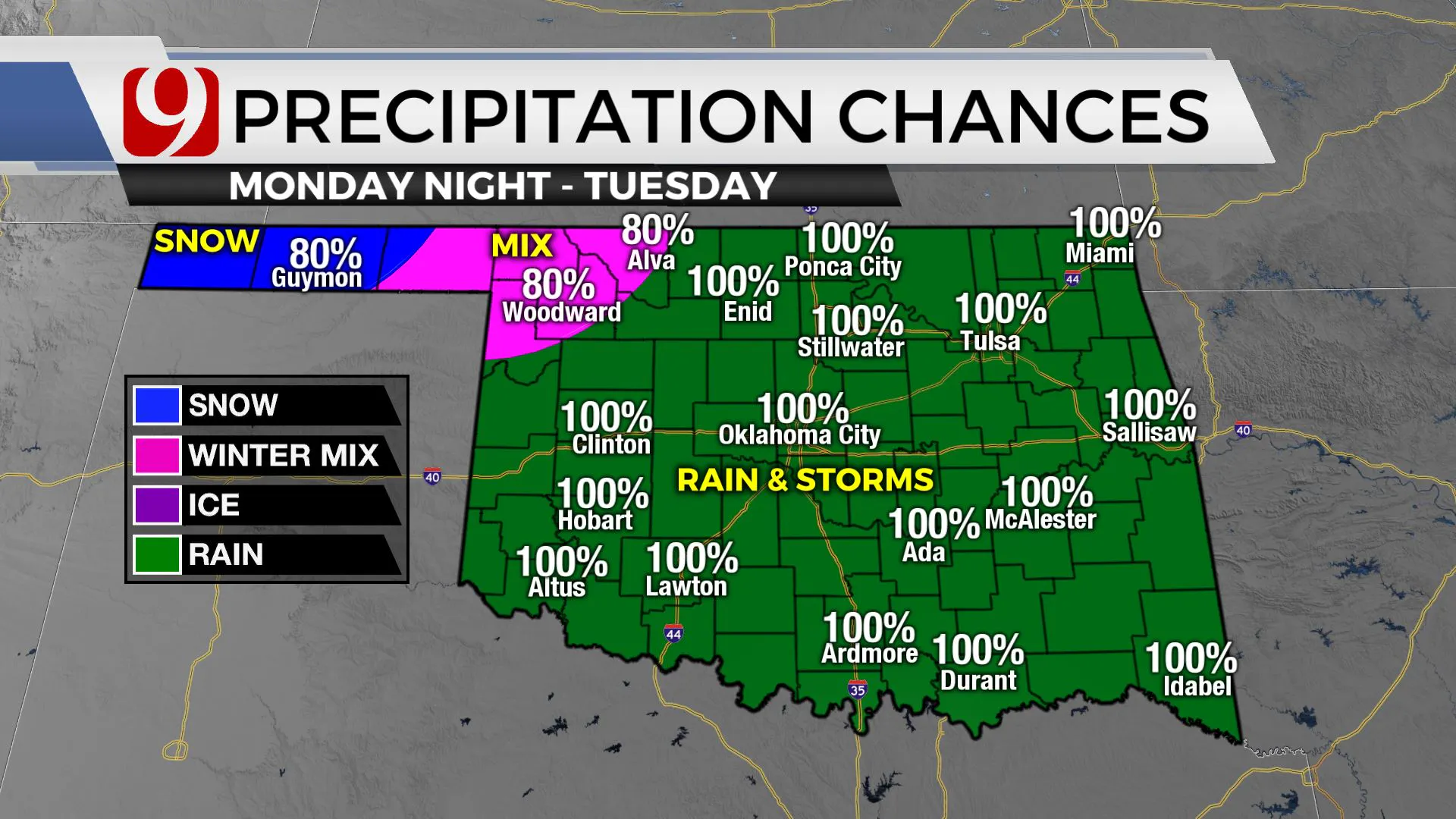 Precipitation chances on Monday.