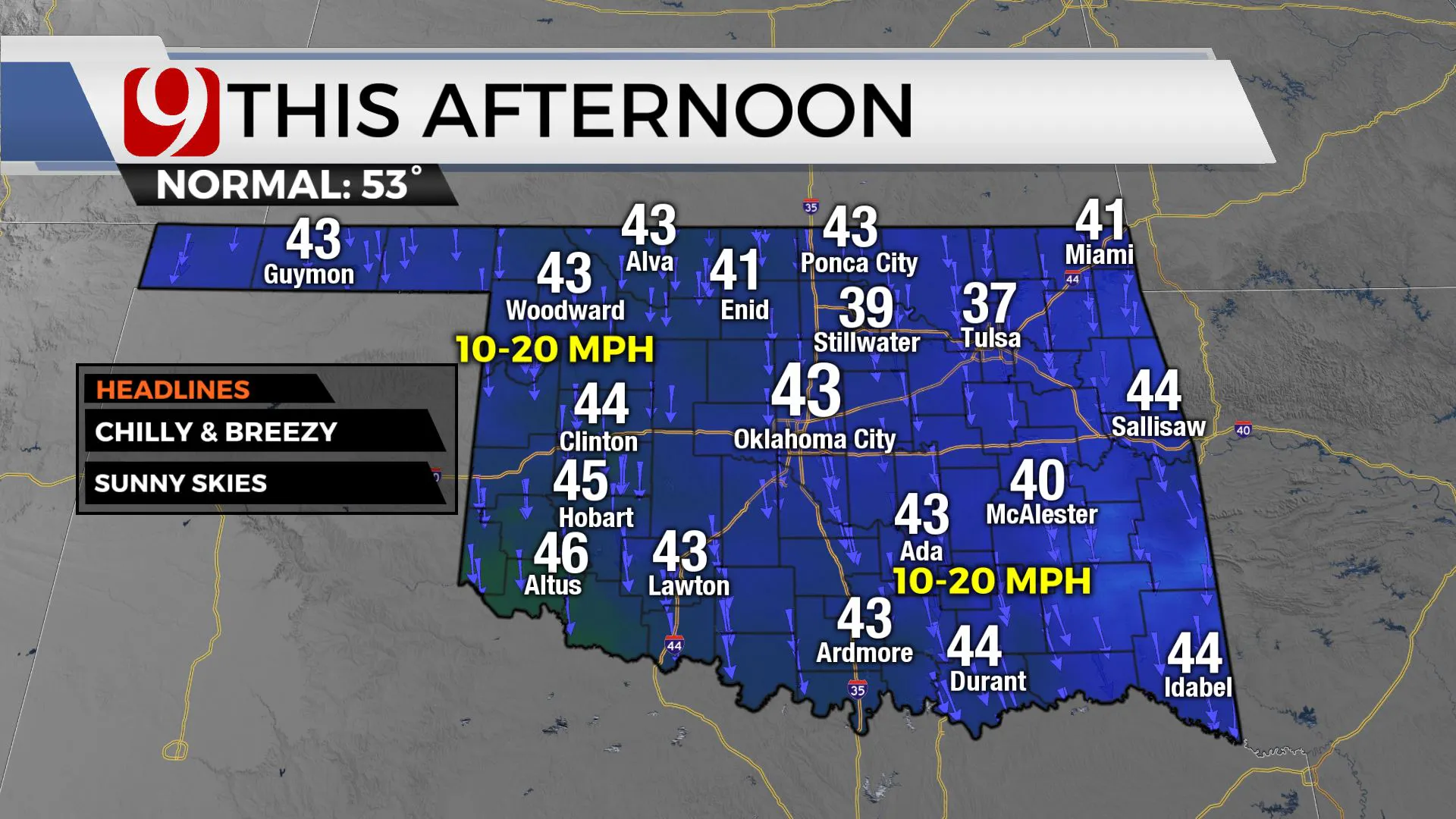 Temps across the state Friday afternoon.