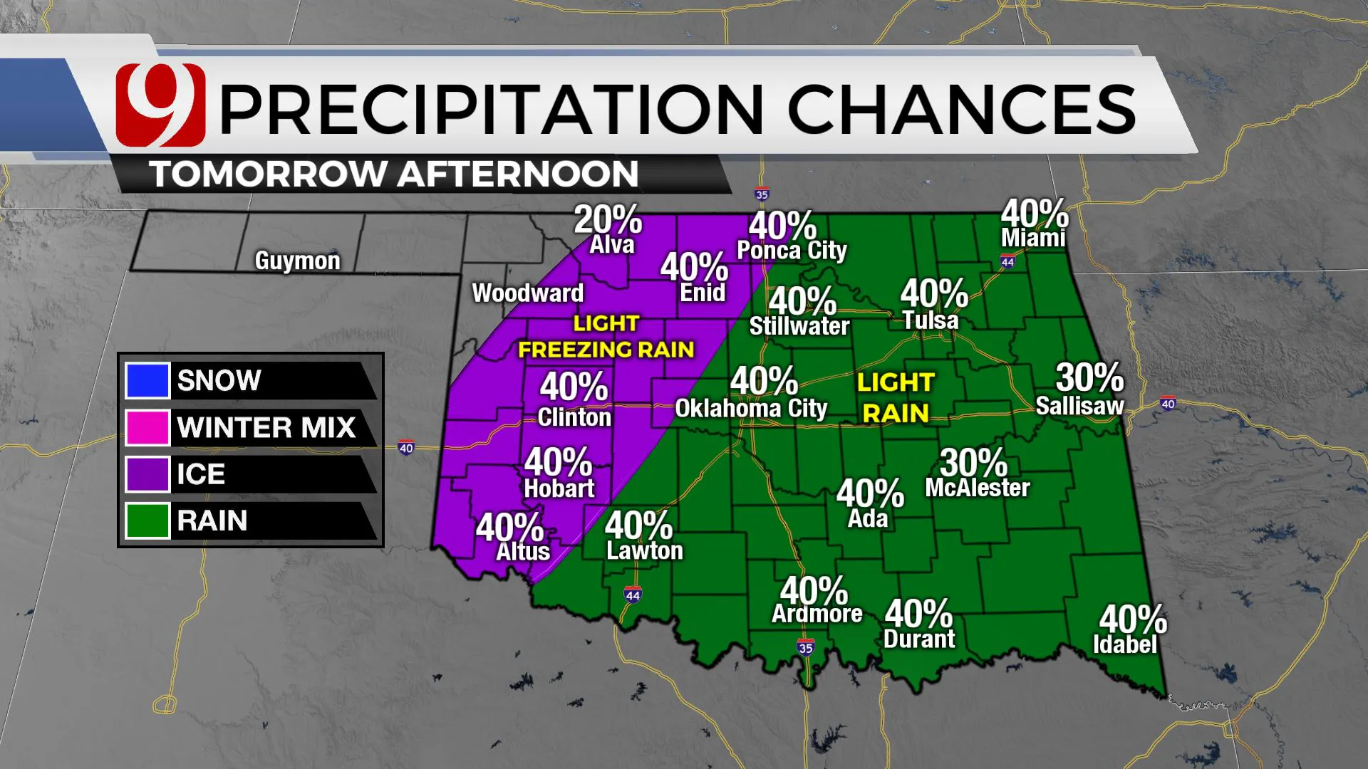 Precipitation chances Friday afternoon.