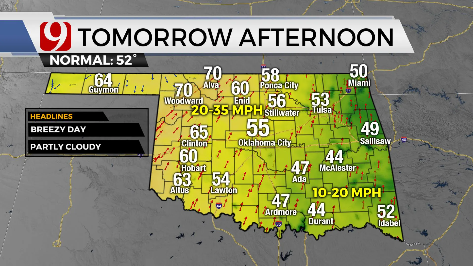 Temps across Oklahoma on Saturday afternoon.