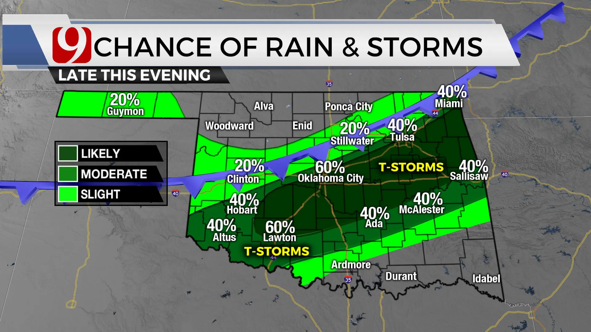 Chances of rain and storms for Monday evening.