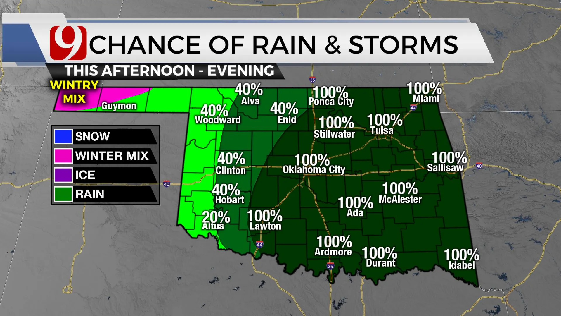 Chances of rain and storms Tuesday evening.