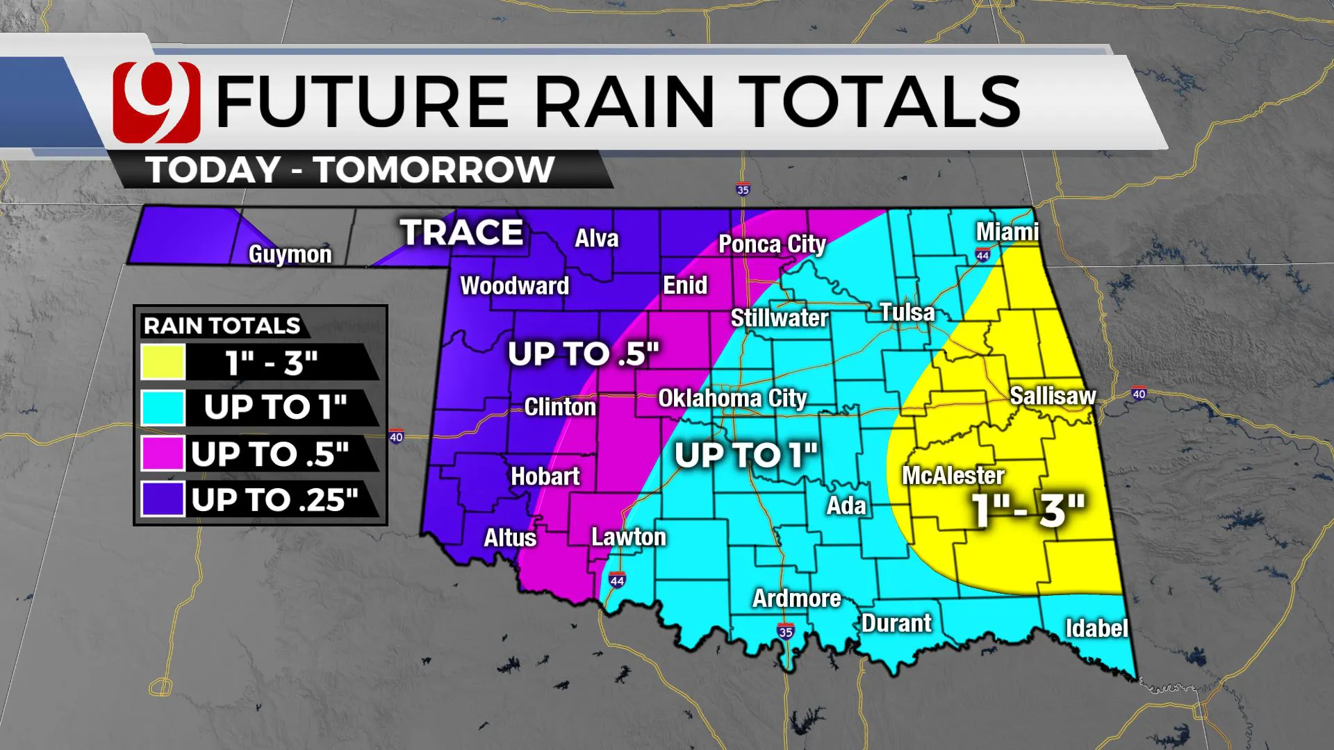Future rain totals for Tuesday and Wednesday.