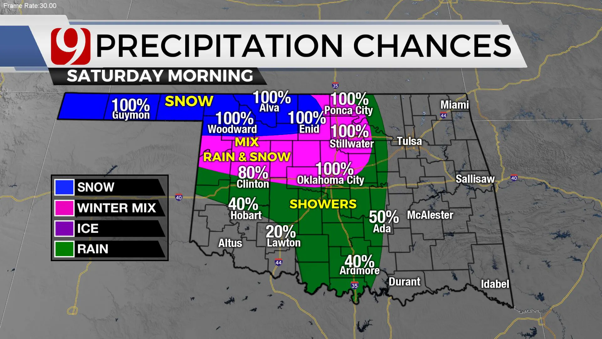 Precipitation chances Saturday morning.