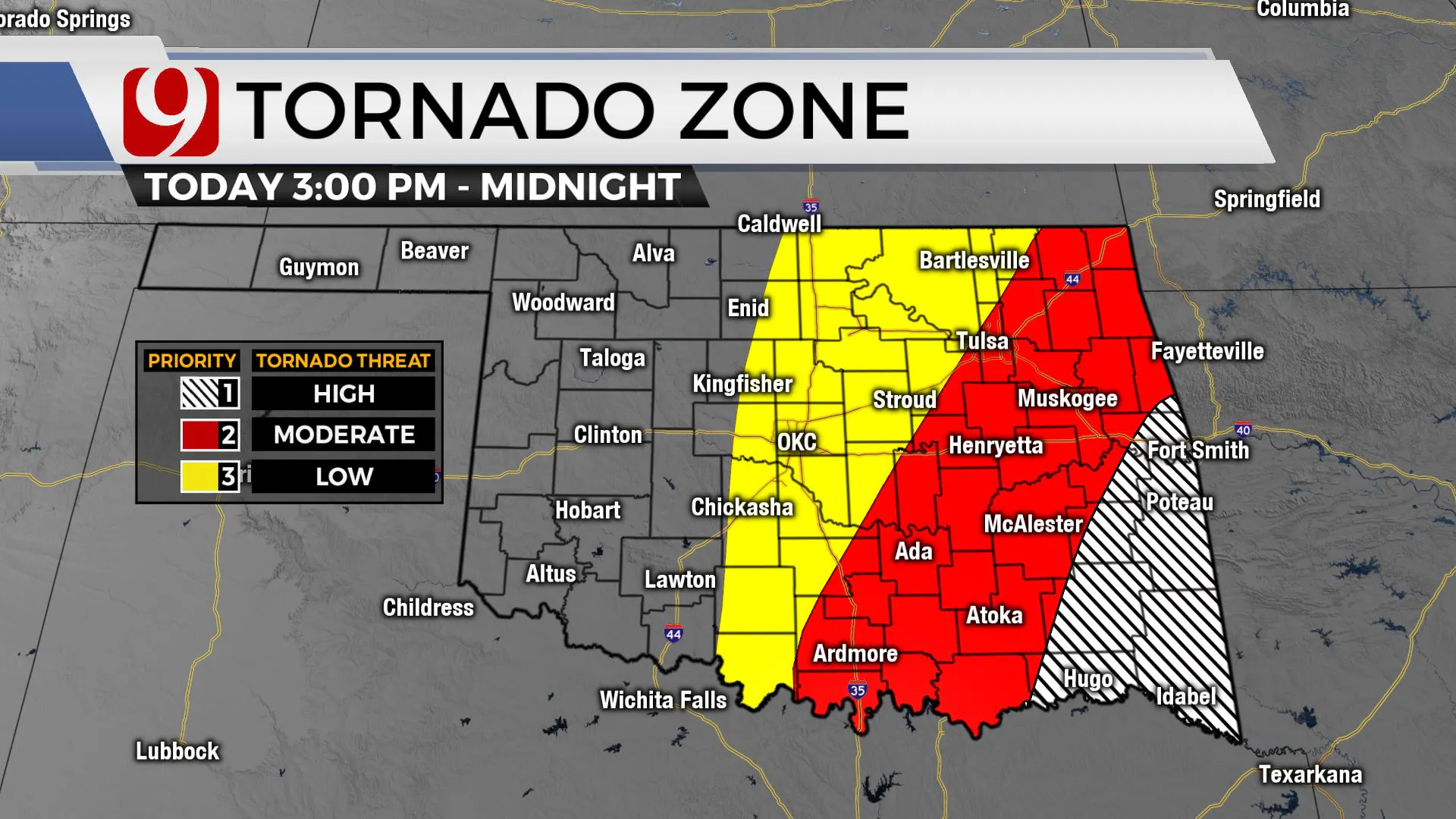 Tornado zone Monday afternoon to evening.