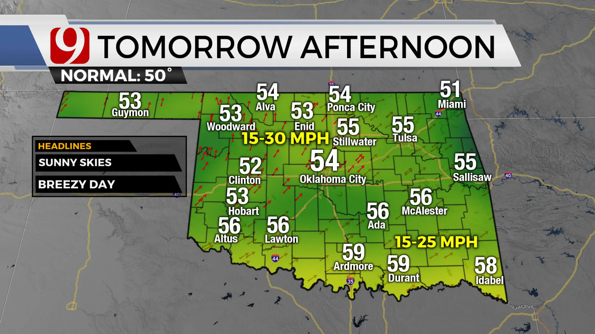 Temps across the state Friday afternoon.
