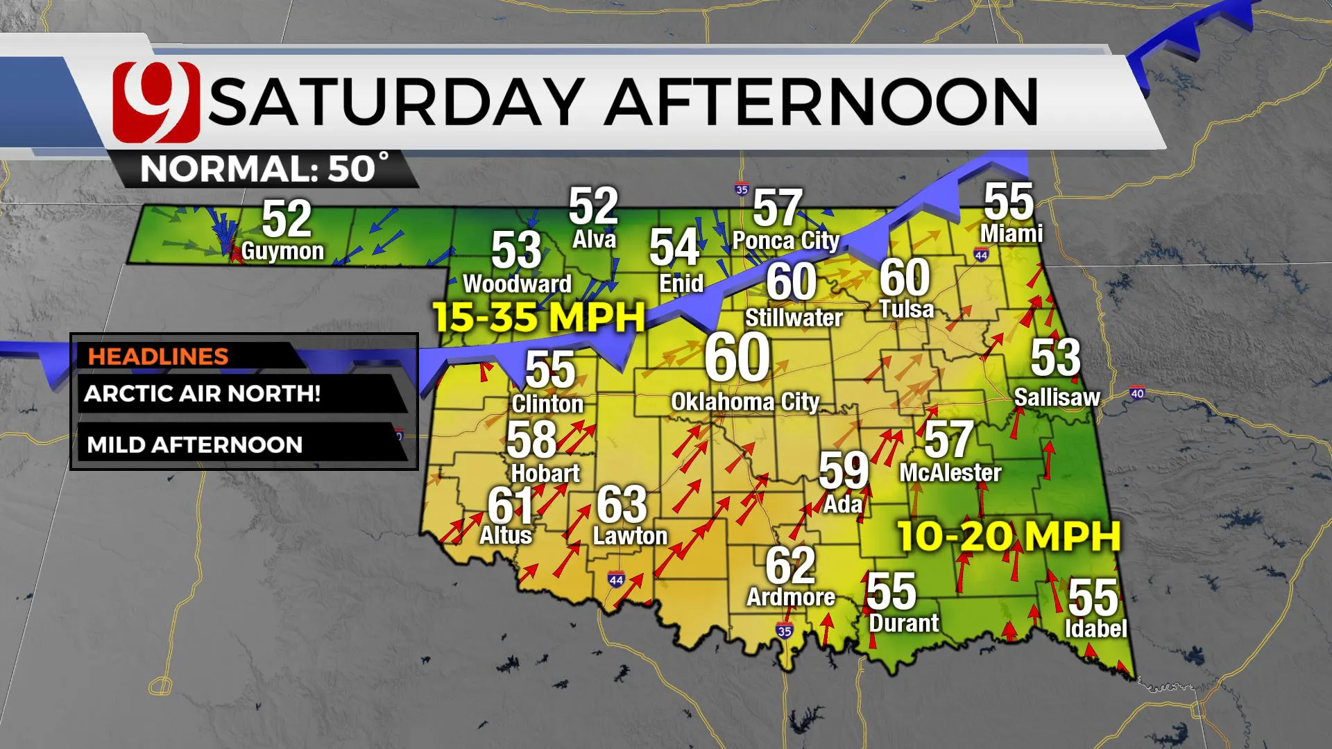 Temps across the state Saturday afternoon.