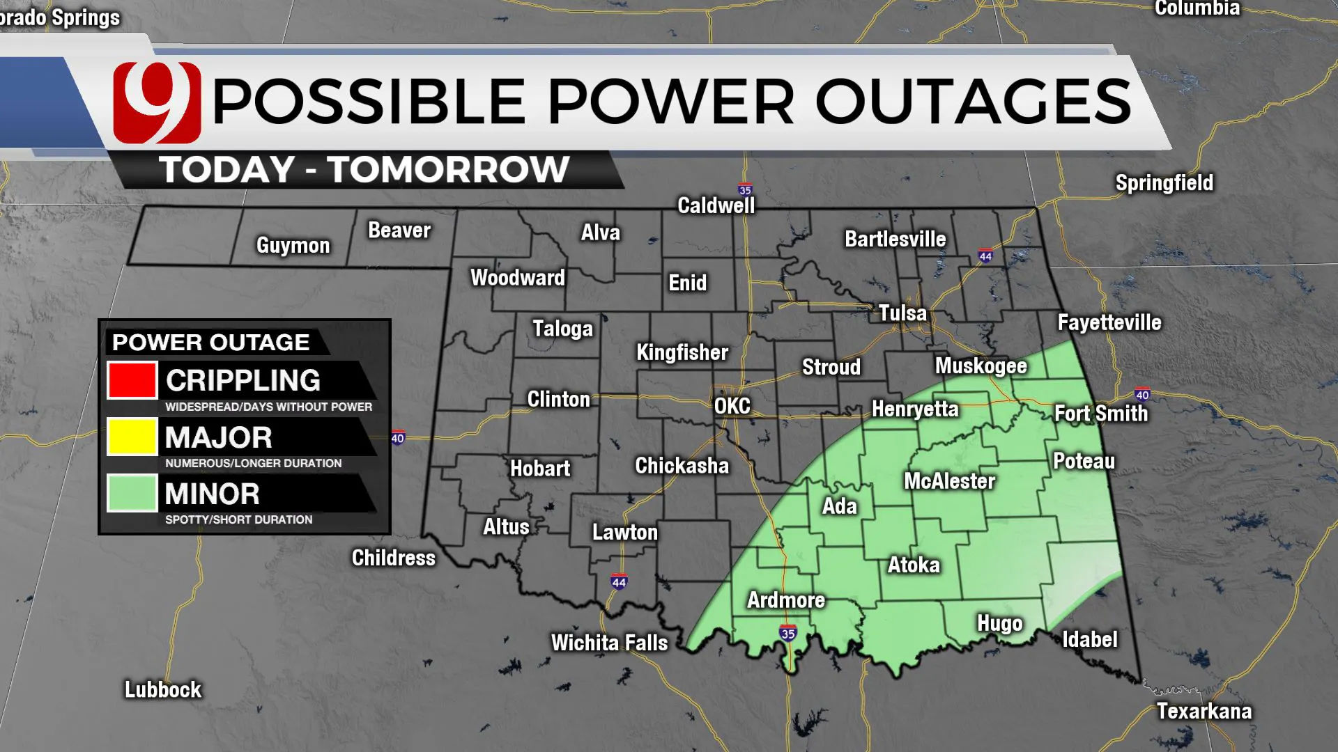 Power outages possible in certain  parts of the state.