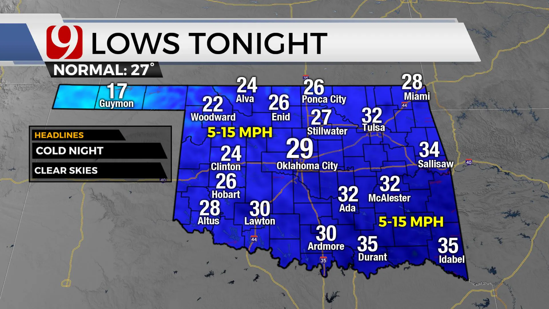 Low temps for Wednesday night.