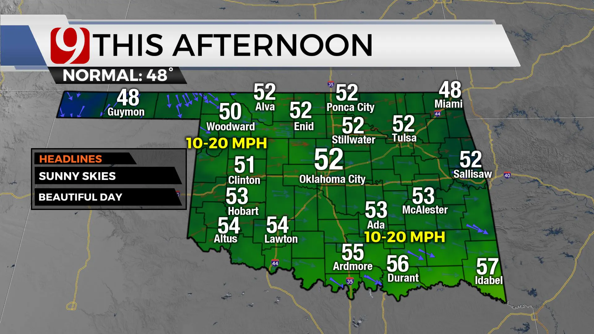 Temps across Oklahoma Wednesday afternoon.
