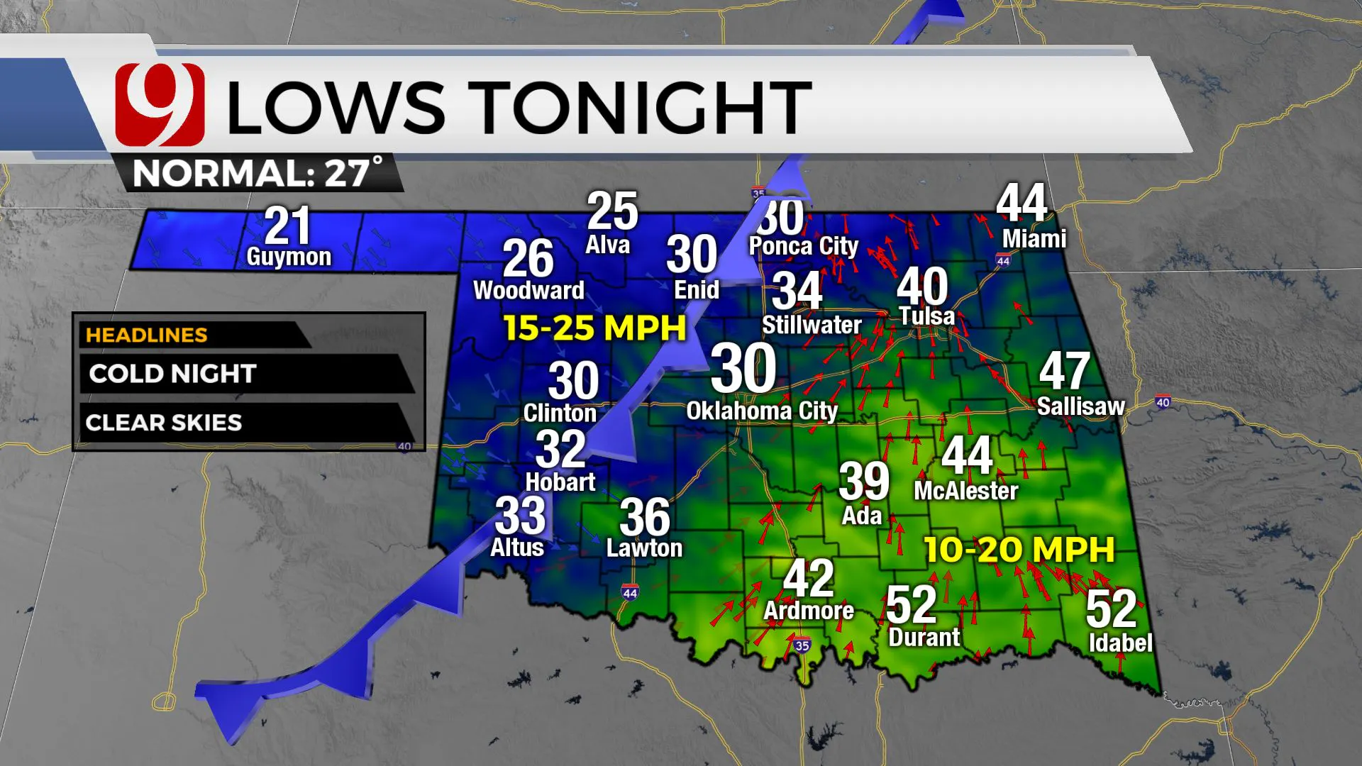 Low temps for Friday night.