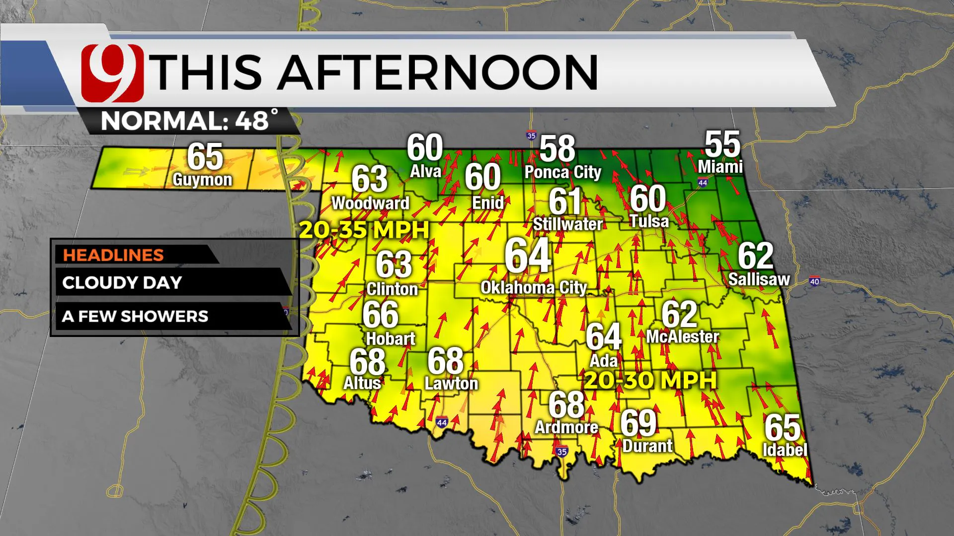 Temps across Oklahoma Friday afternoon.