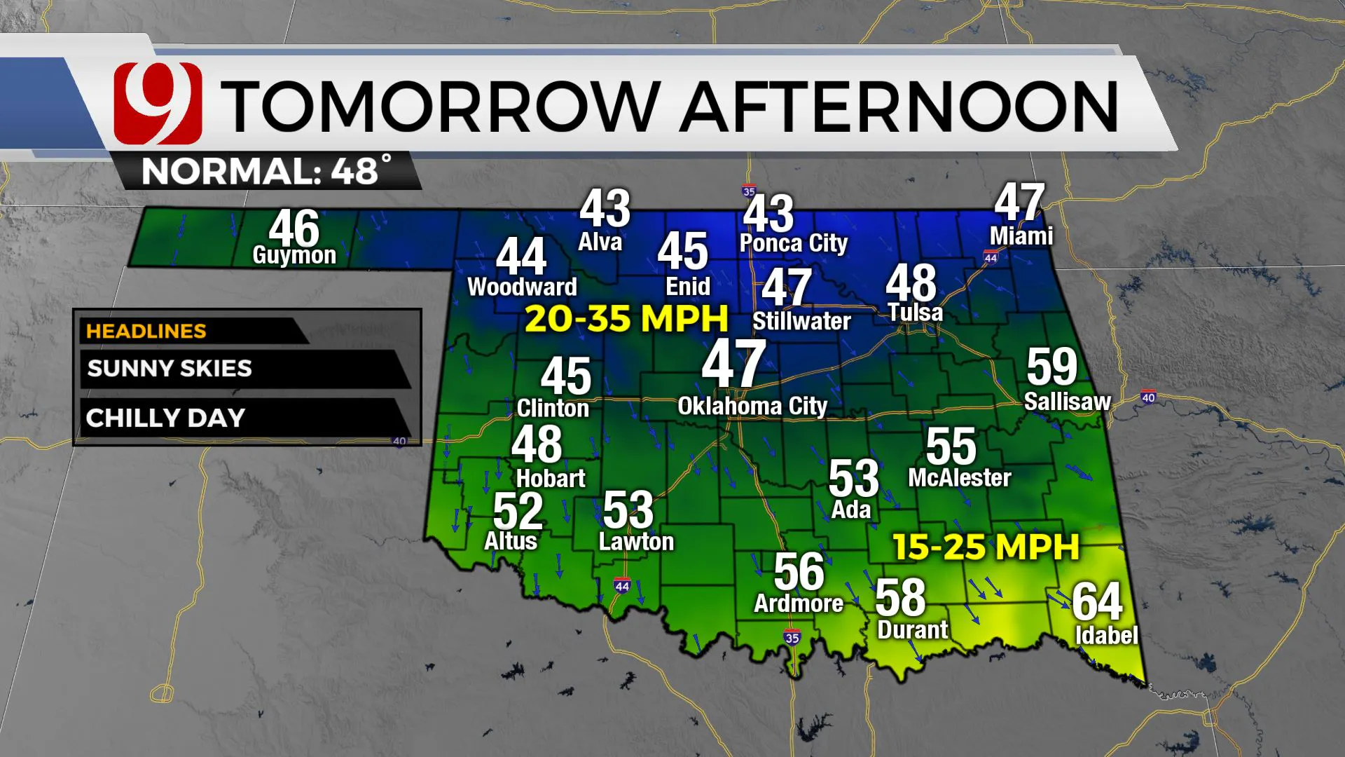 Temps for Saturday afternoon.