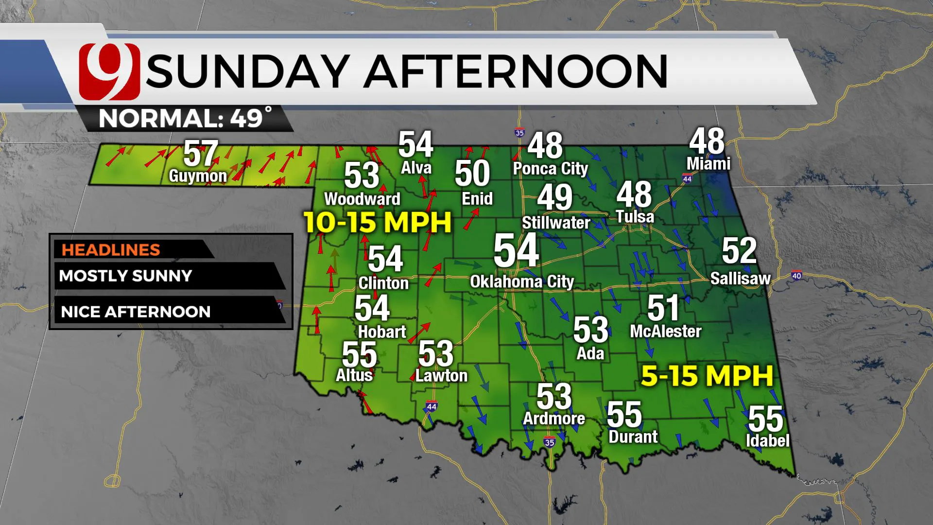 Temps for Sunday afternoon.