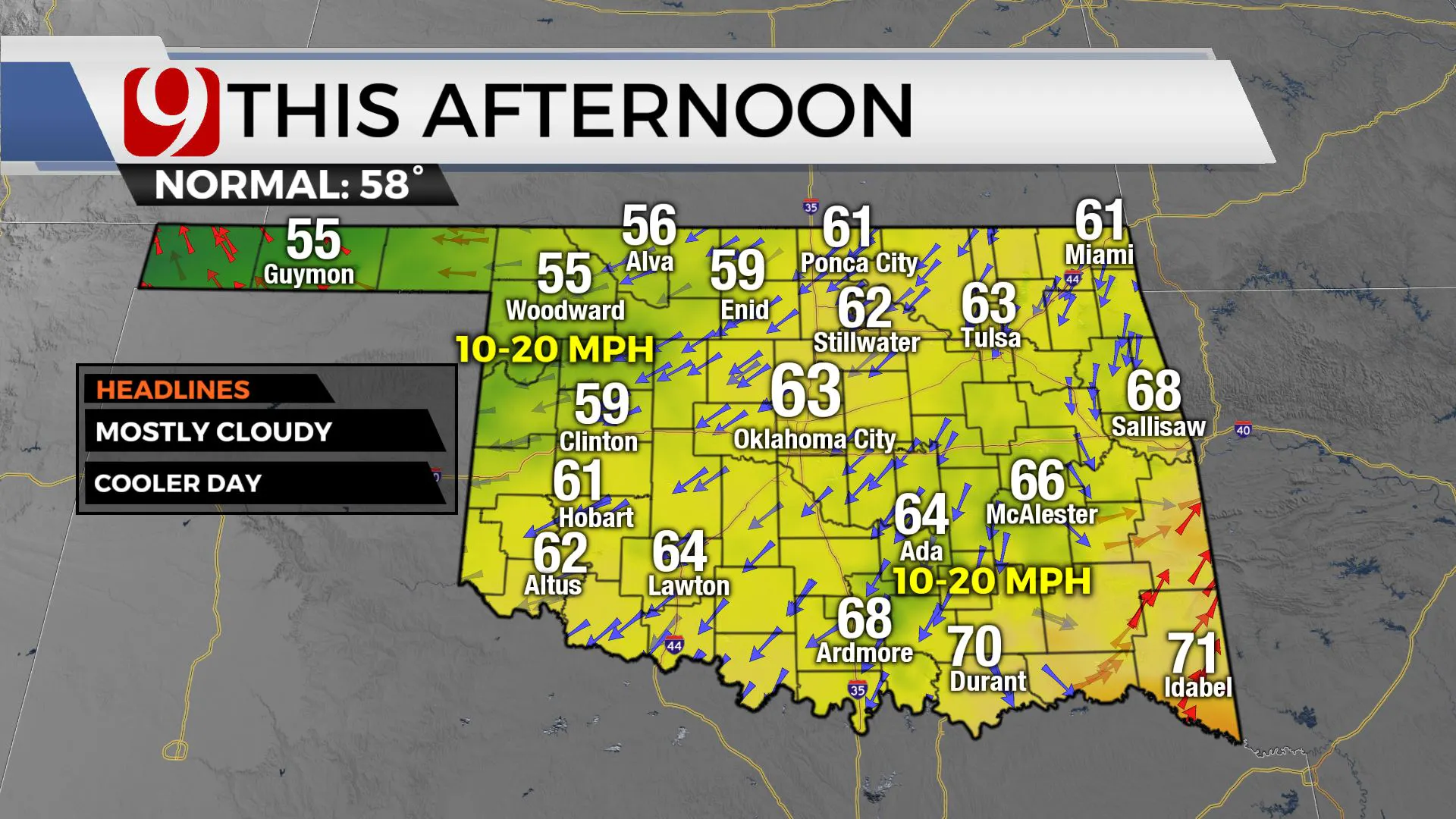 Temps for Wednesday afternoon.