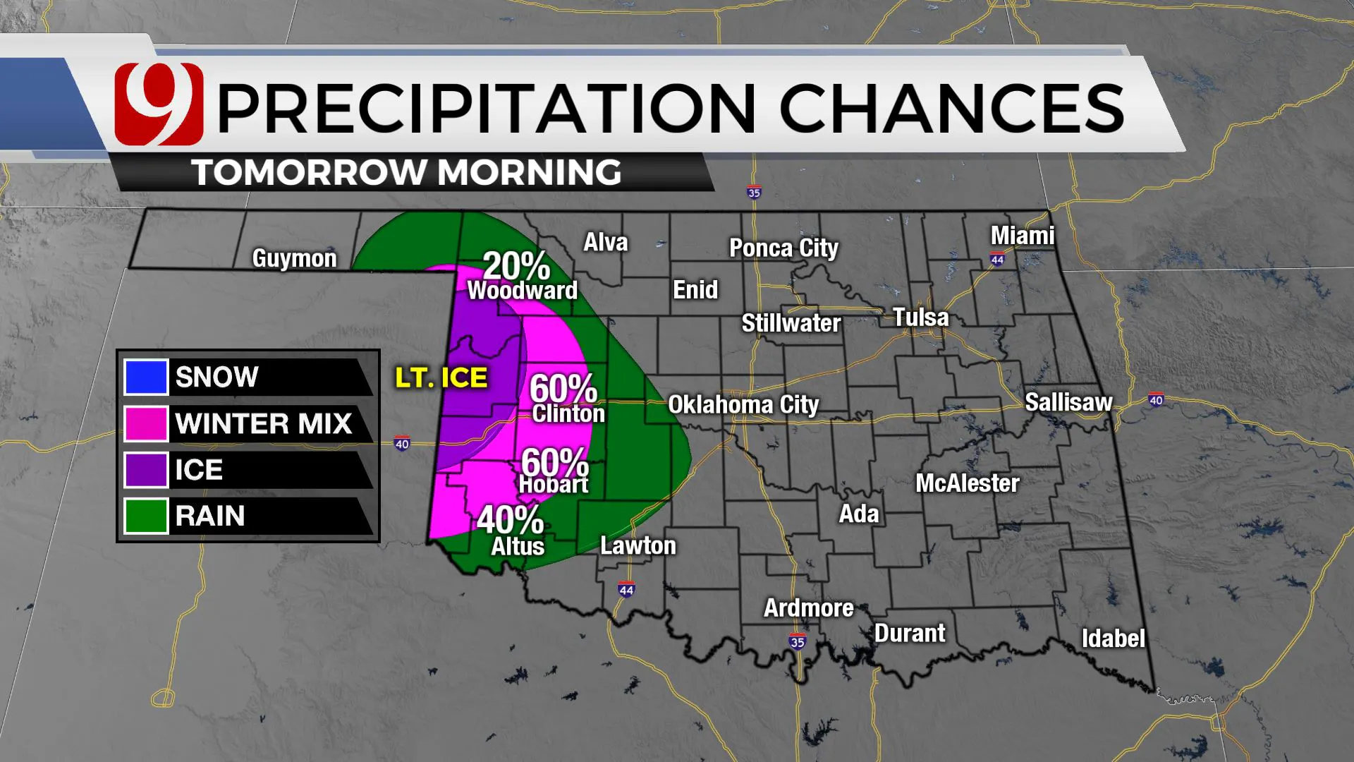 Precipitation chances Tuesday morning.