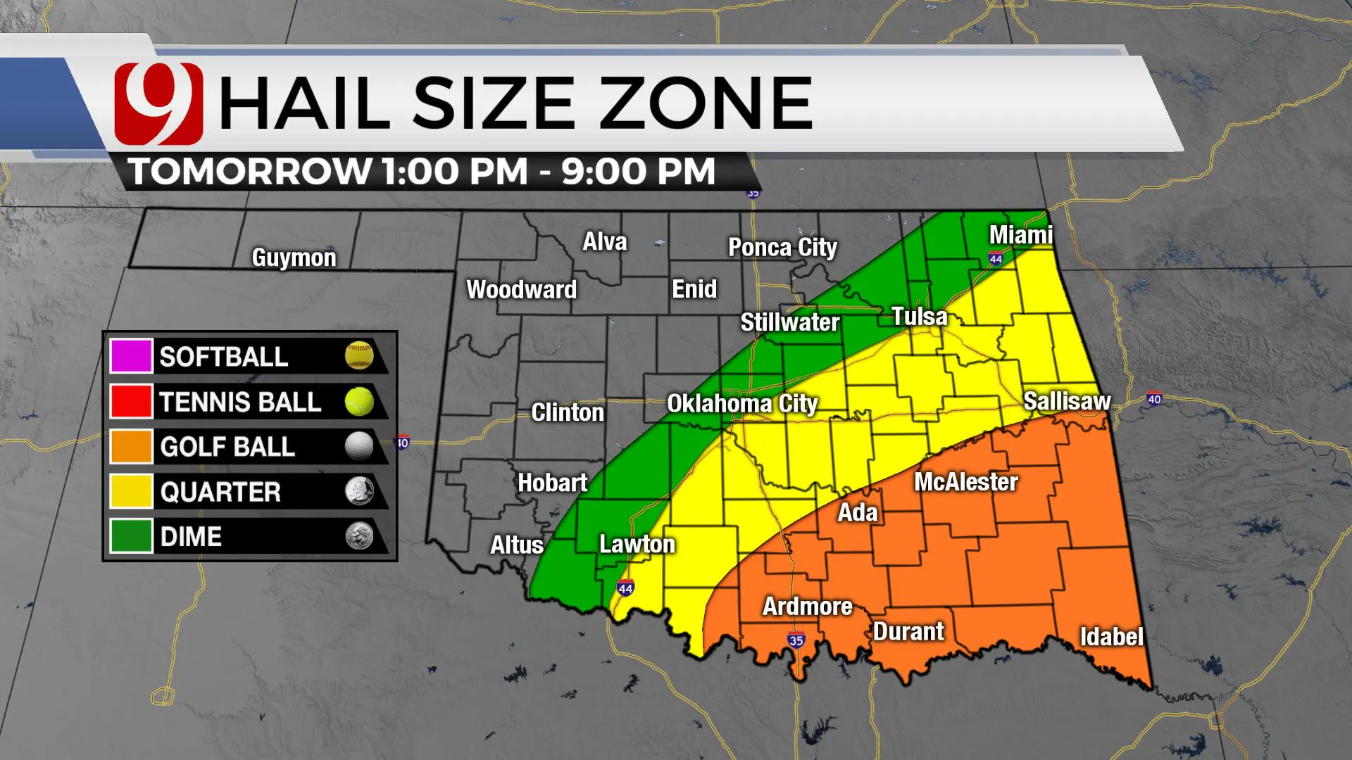 Hail size zone on Thursday.