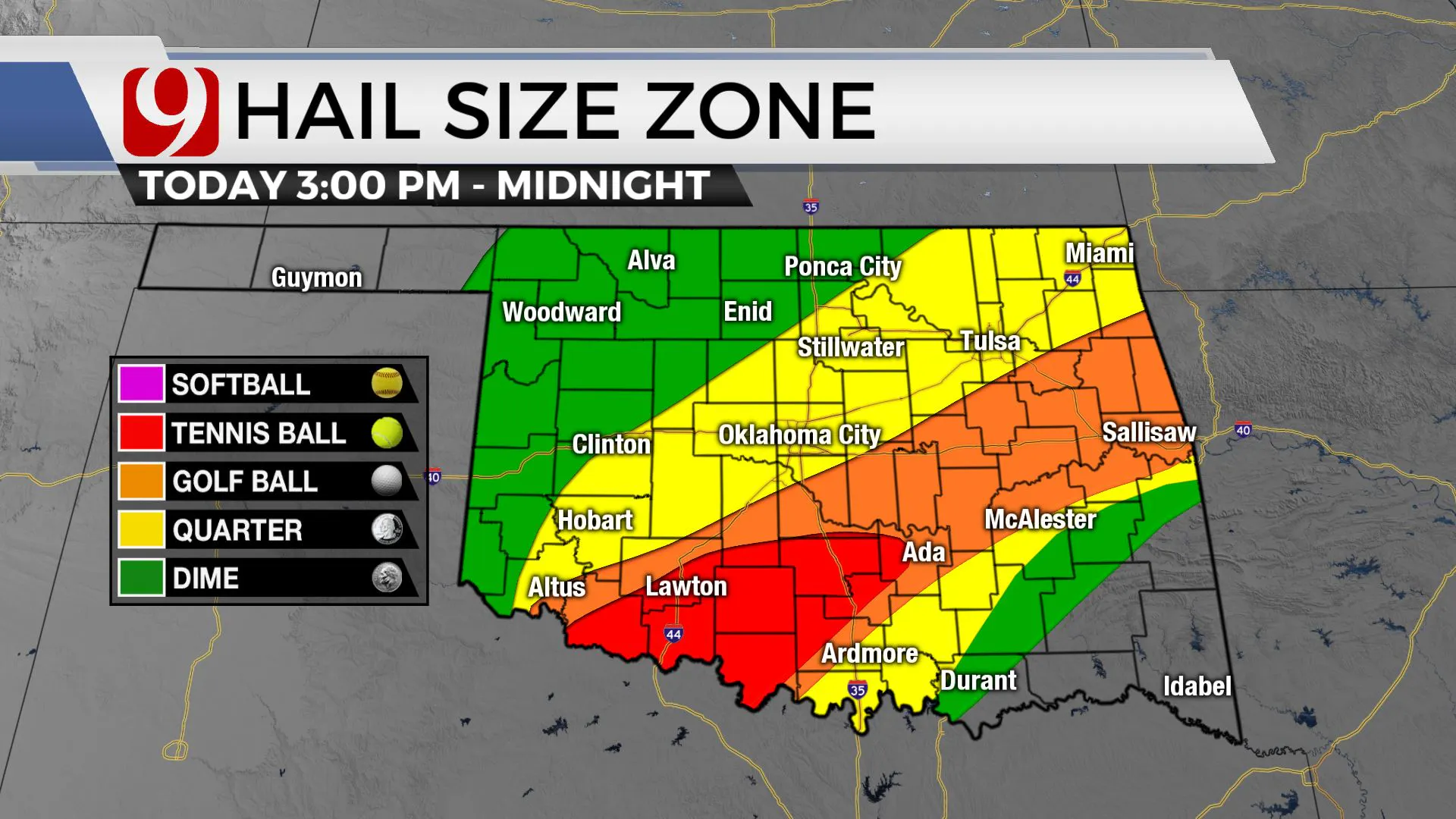 Hail size zone Thursday afternoon.