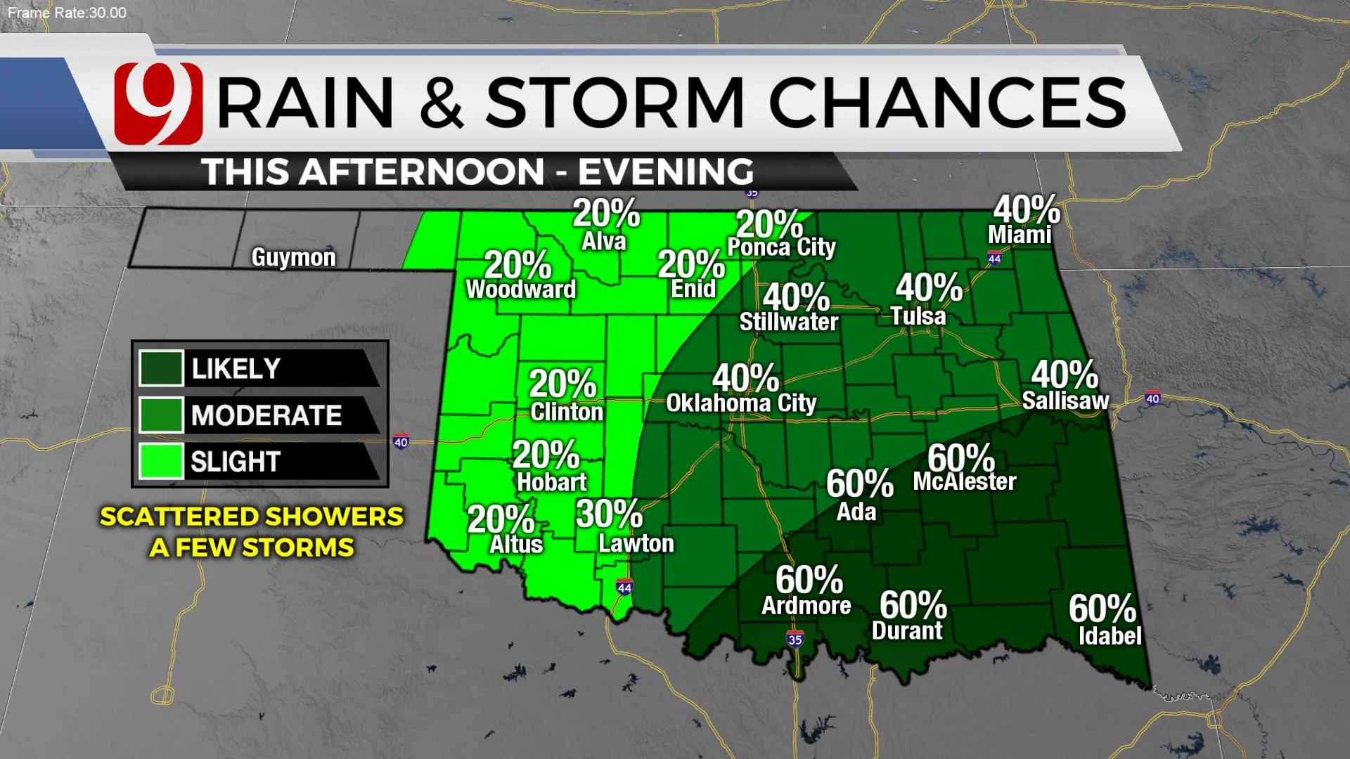 Rain and storm chances Thursday afternoon.